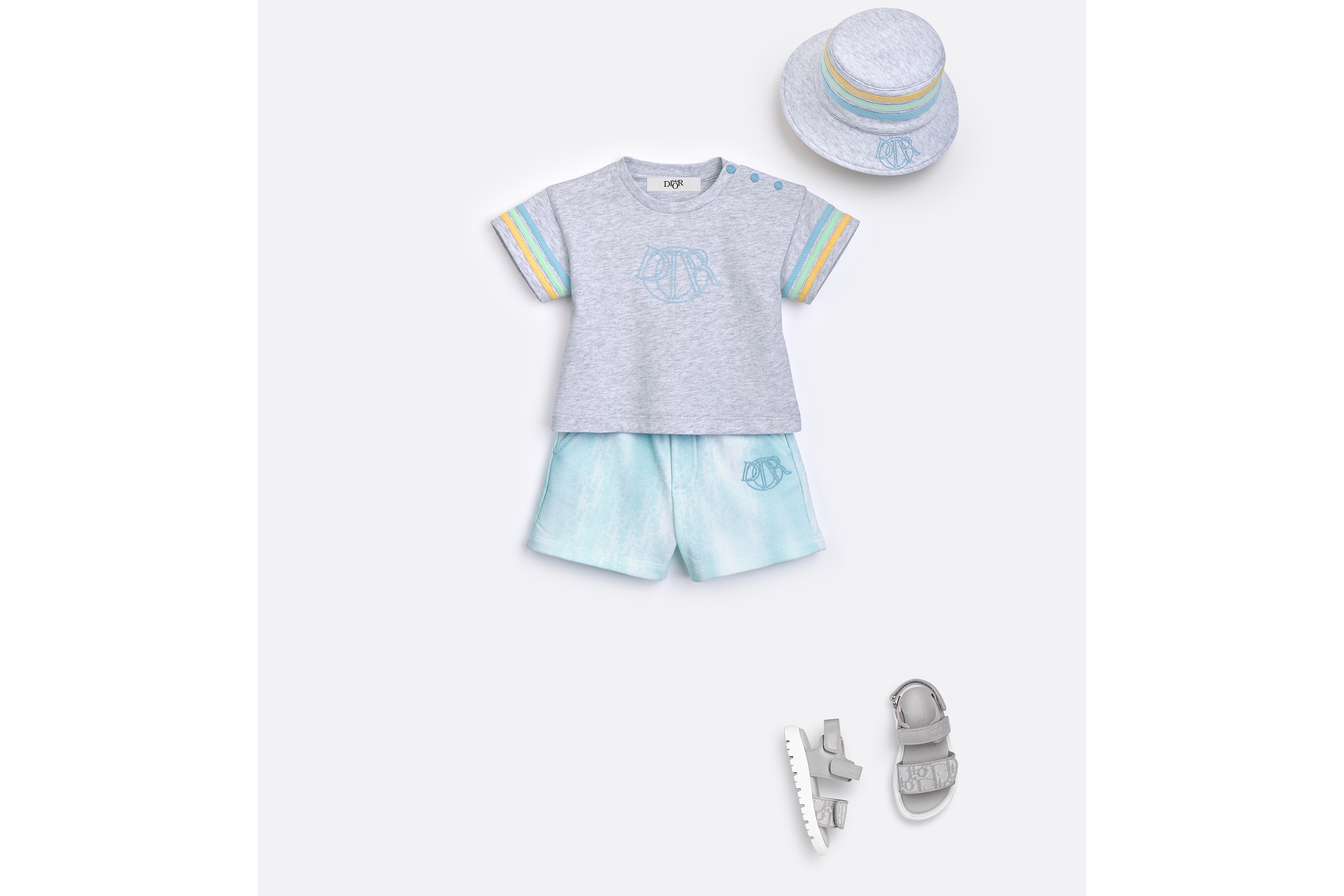 Look Sandale bébé Cuir de veau et toile jacquard Dior Oblique gris E08