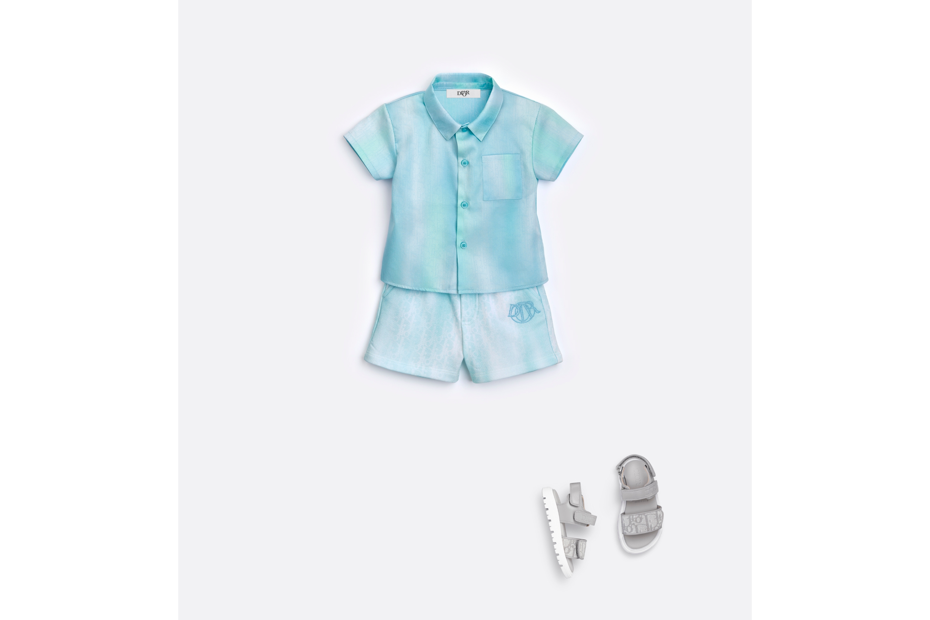 Look Baby Short-Sleeved Shirt Green and Blue Dior Oblique Cotton-Blend Jacquard E08
