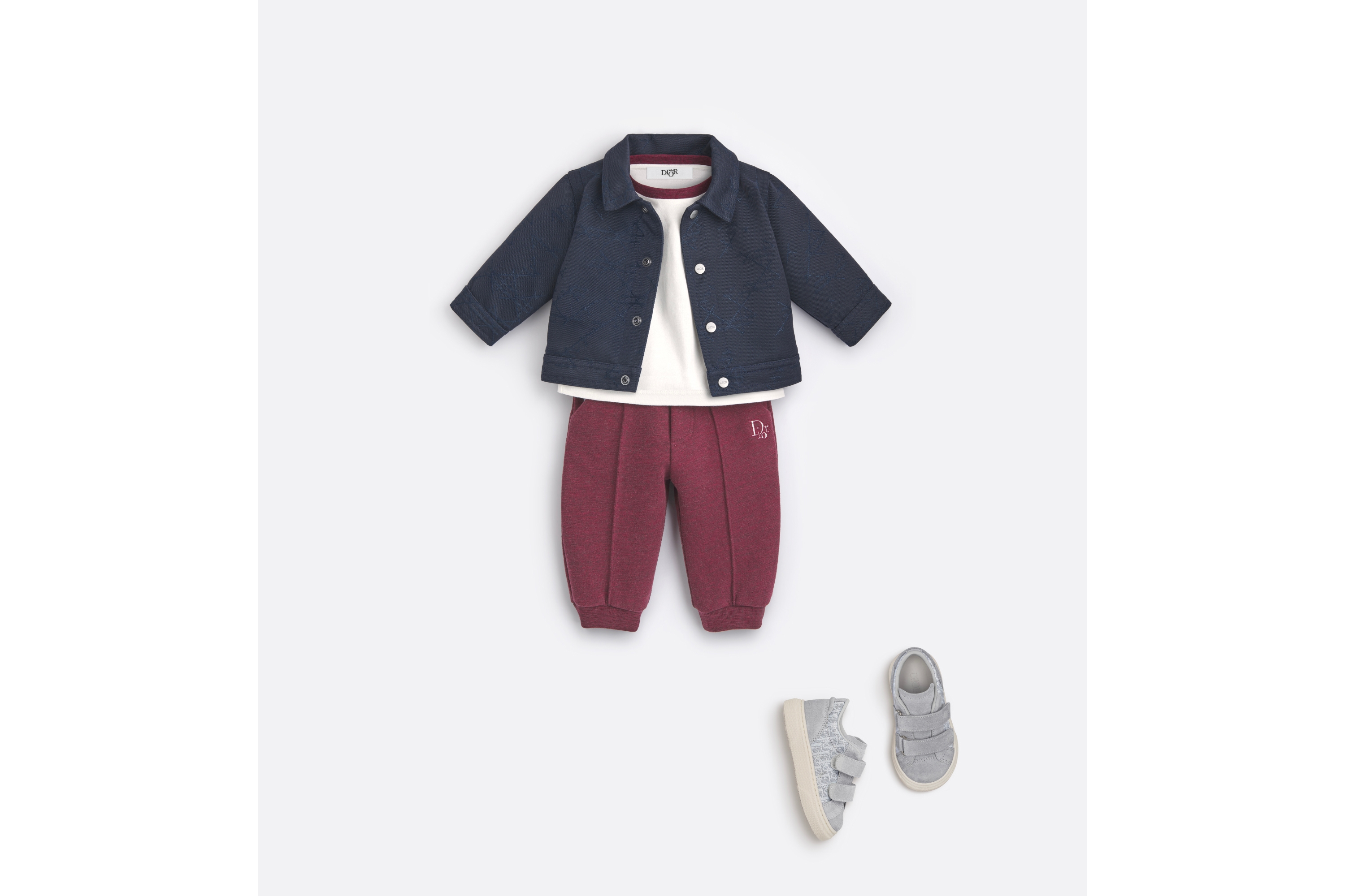 Look Baby Jacket Navy Blue Cotton-Blend Gabardine with Cannage Jacquard Motif E08