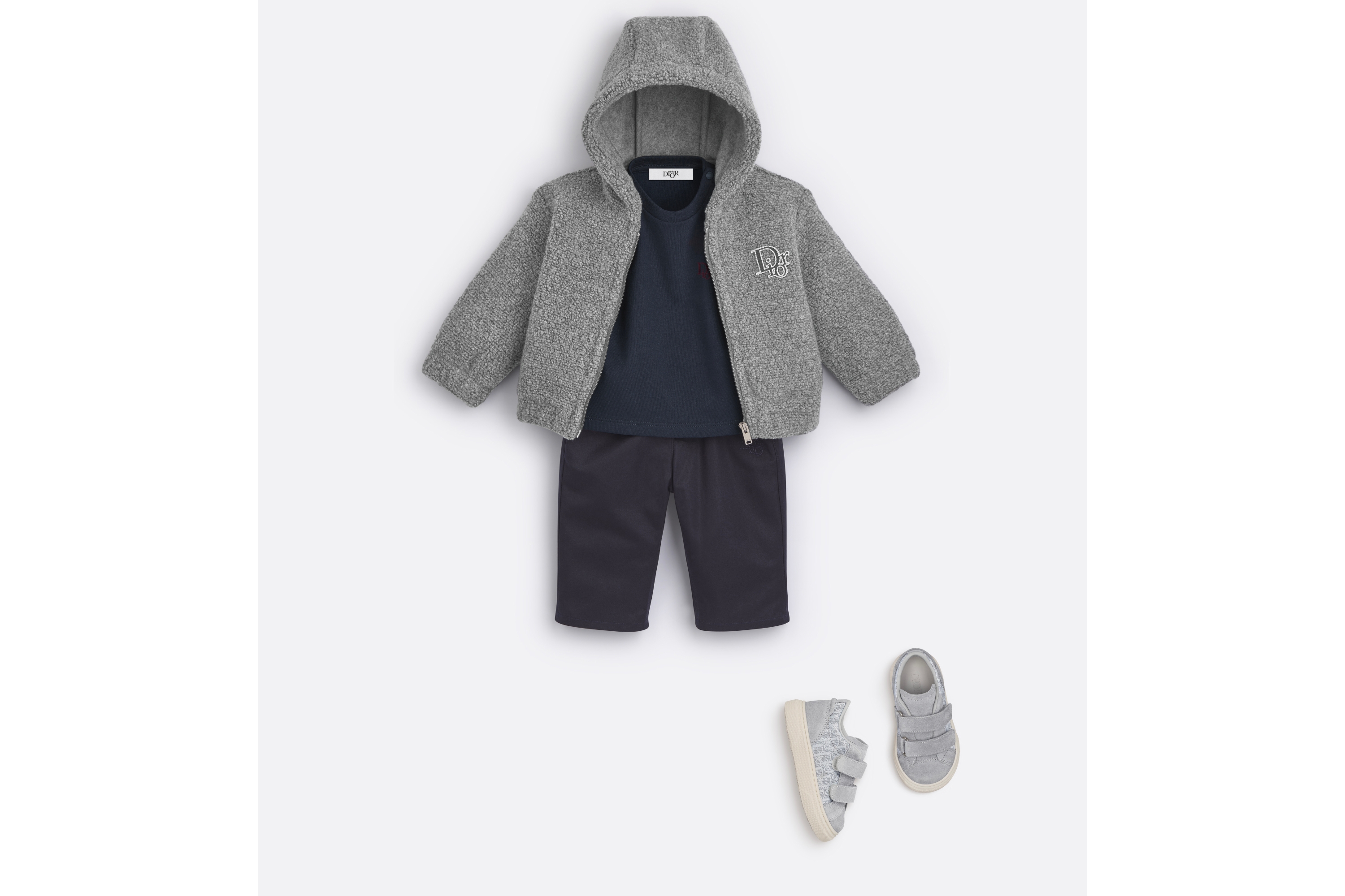 Look Baby Hooded Jacket Gray Wool-Effect Bouclé E08