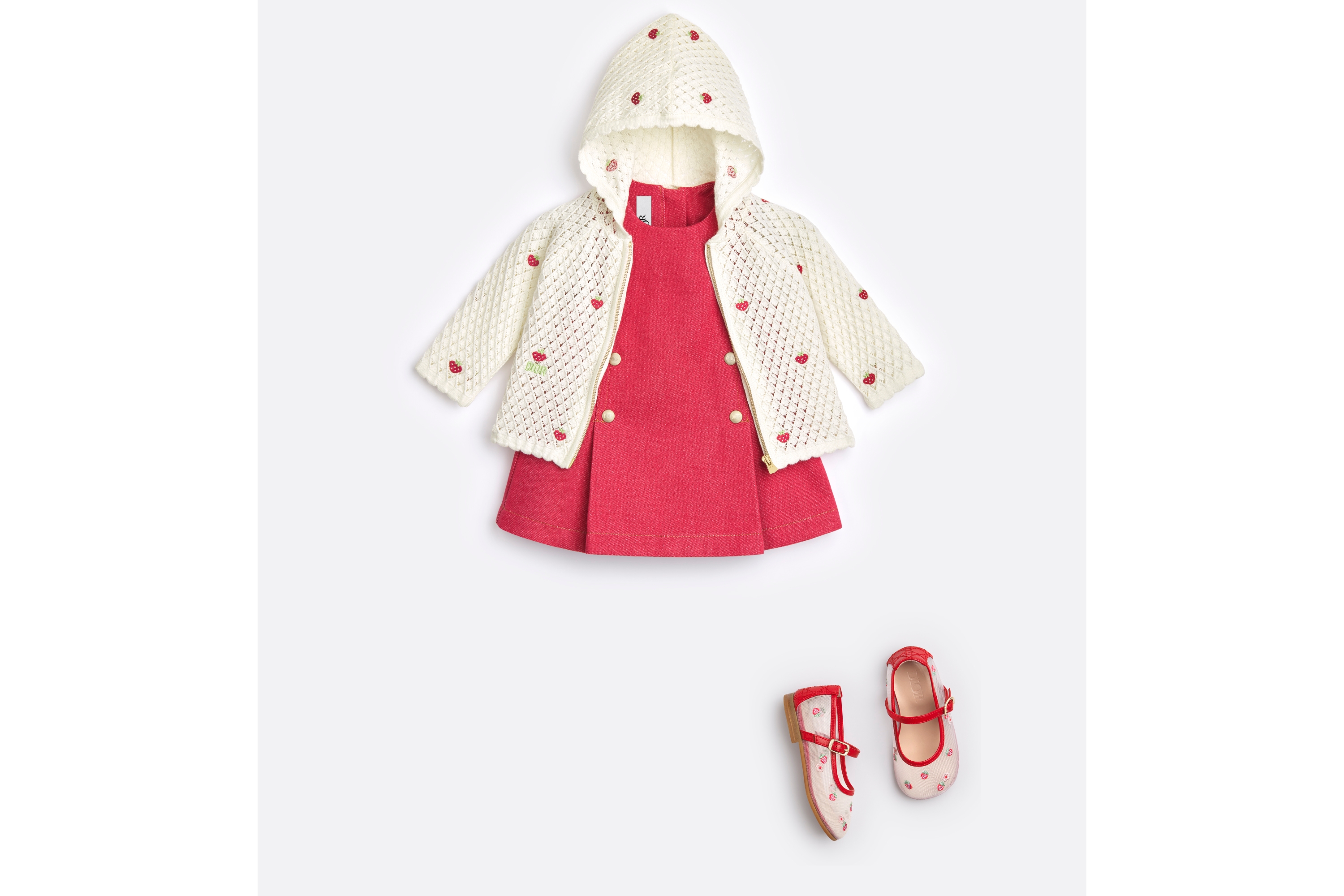 Baby A-Line Dress Stonewashed Raspberry Red Denim-Effect Cotton Gabardine E08