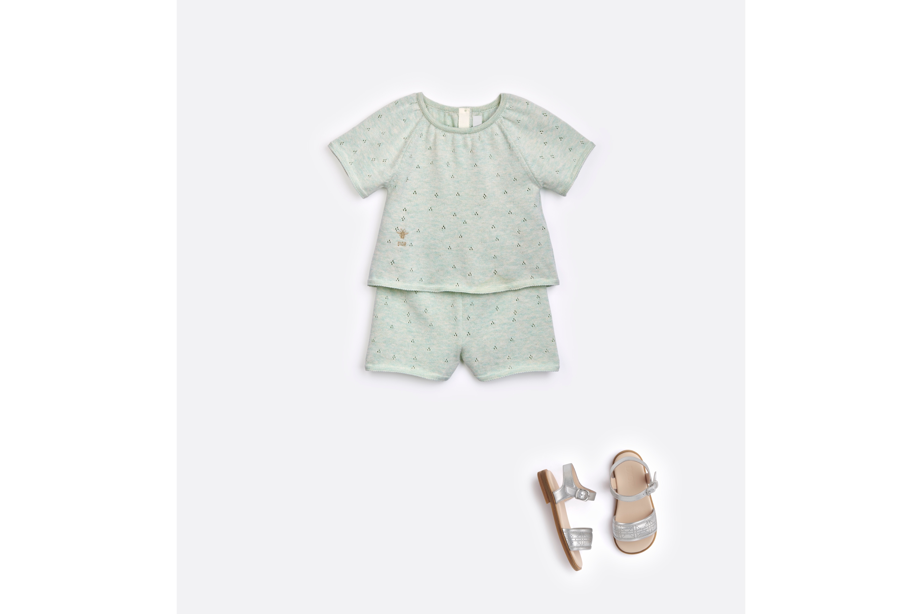 Baby Outfit Light Green Openwork Cotton Mouliné Knit E08