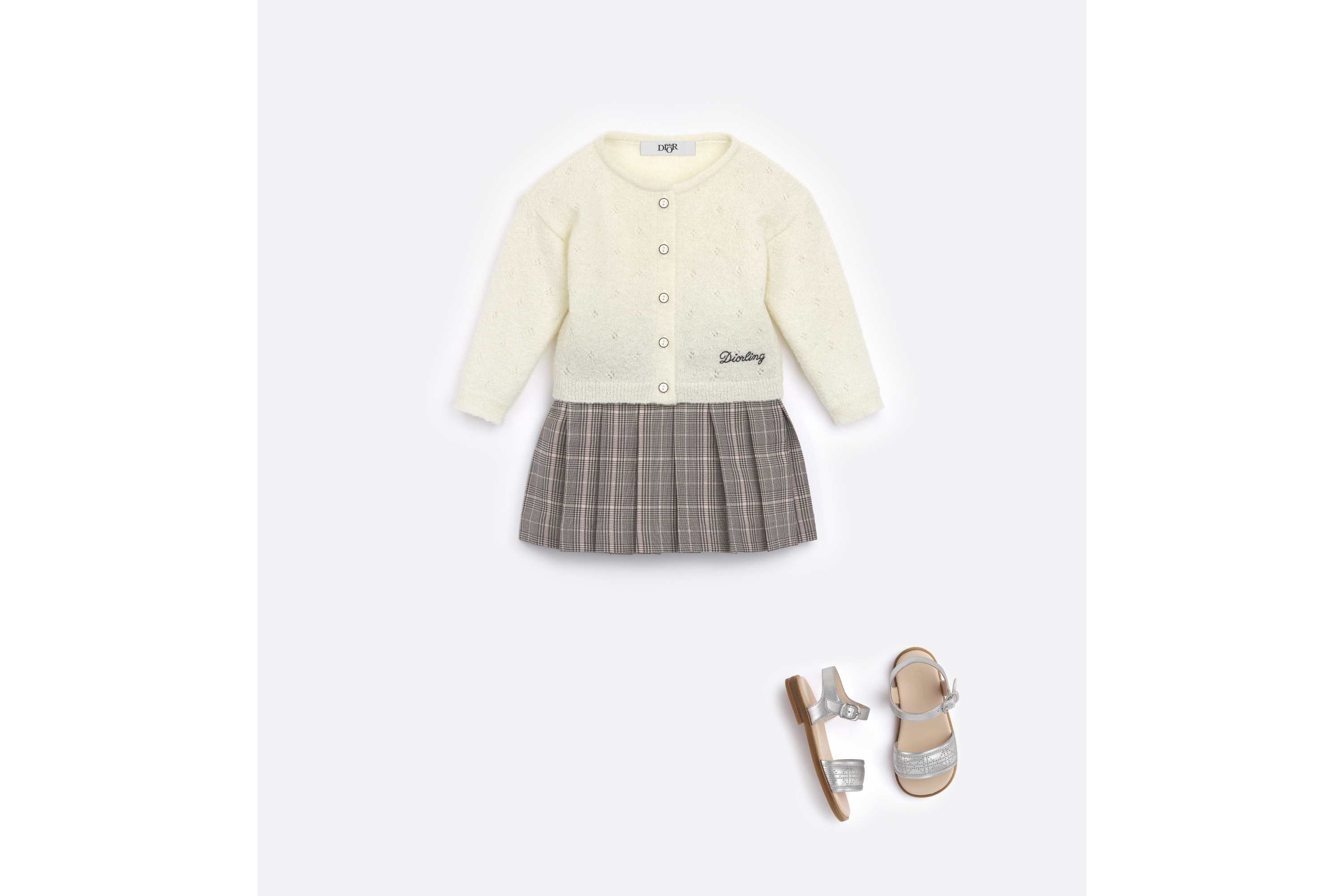 Look Baby Pleated Skirt Gray, Pink and Silver-Tone Wool Blend with Prince of Wales Motif E08