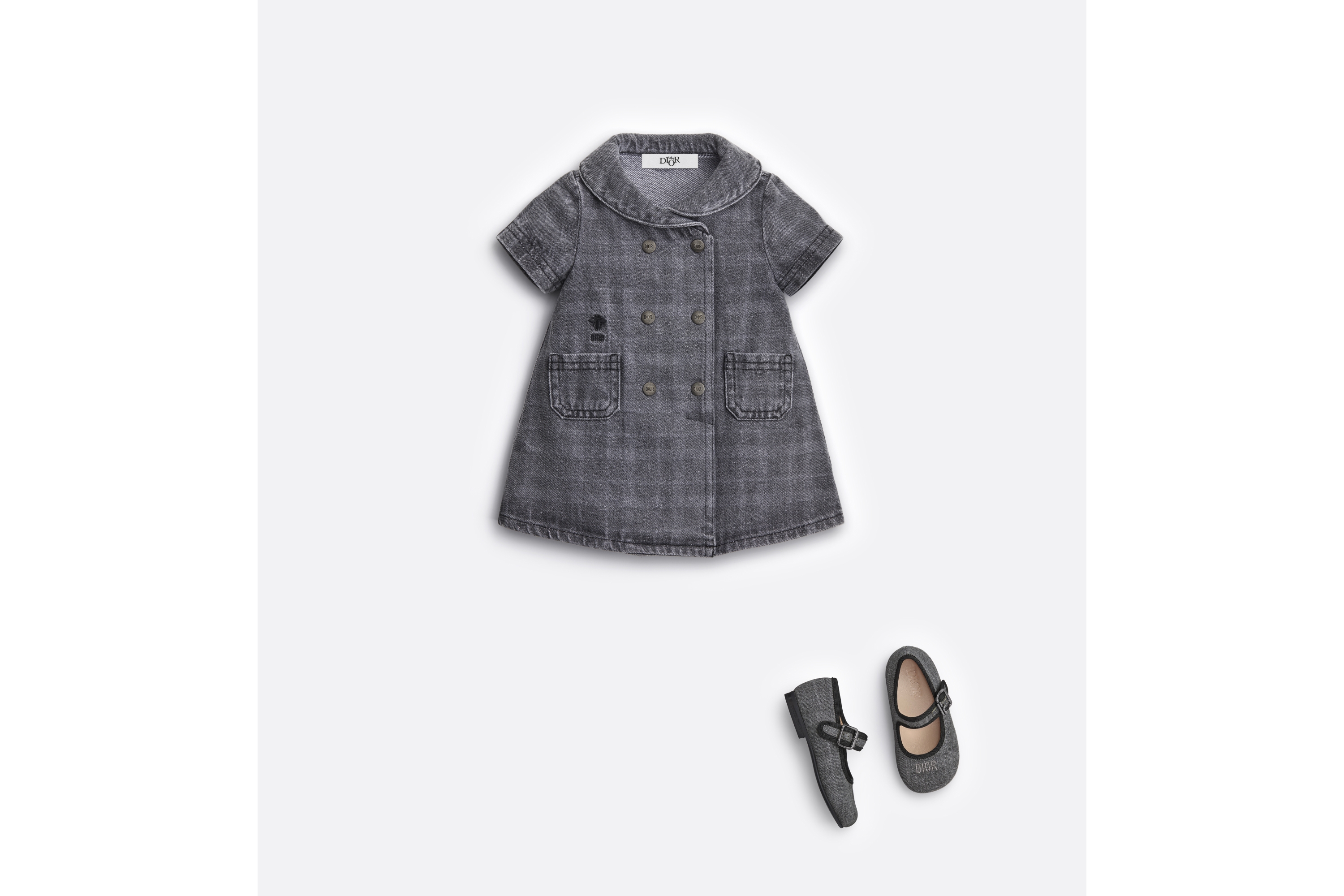 look_image_alt_prefix A-Linien-Kleid für Babys Karierter Baumwolldenim in Grau E08