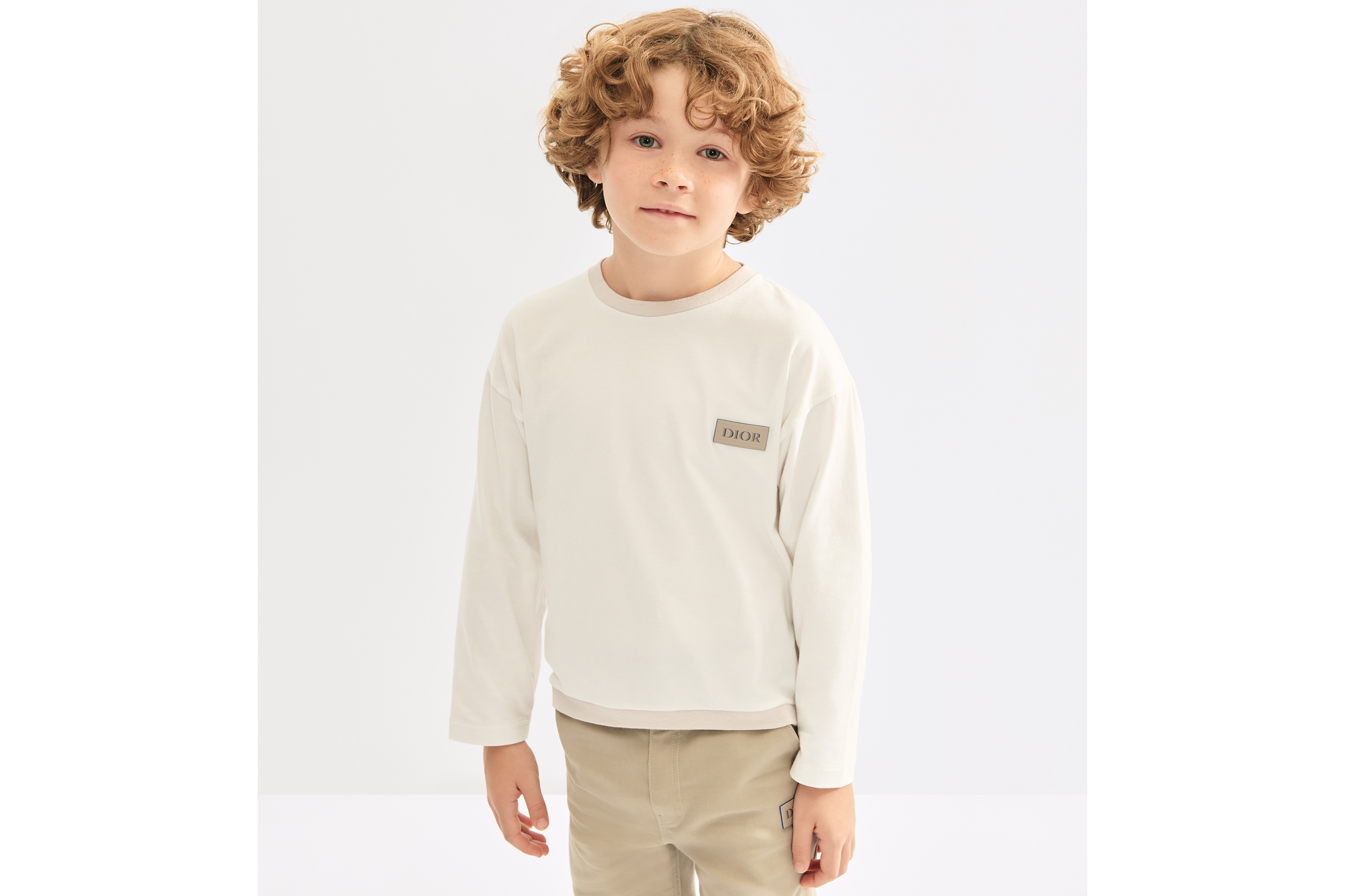Kids' Long-Sleeved T-Shirt Ivory Cotton Jersey | DIOR