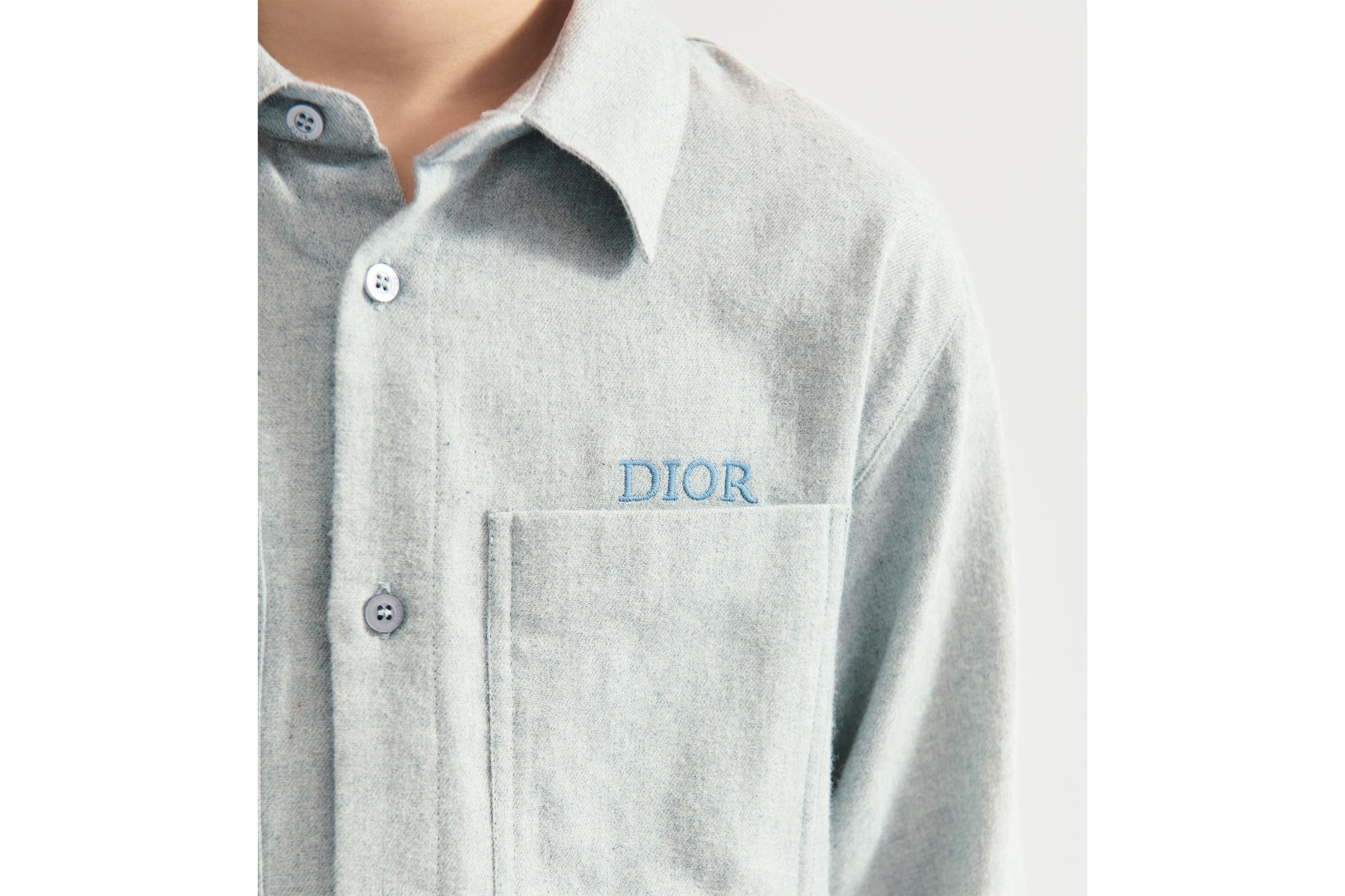 童裝恤衫 混色紗淺藍色棉質法蘭絨 E10