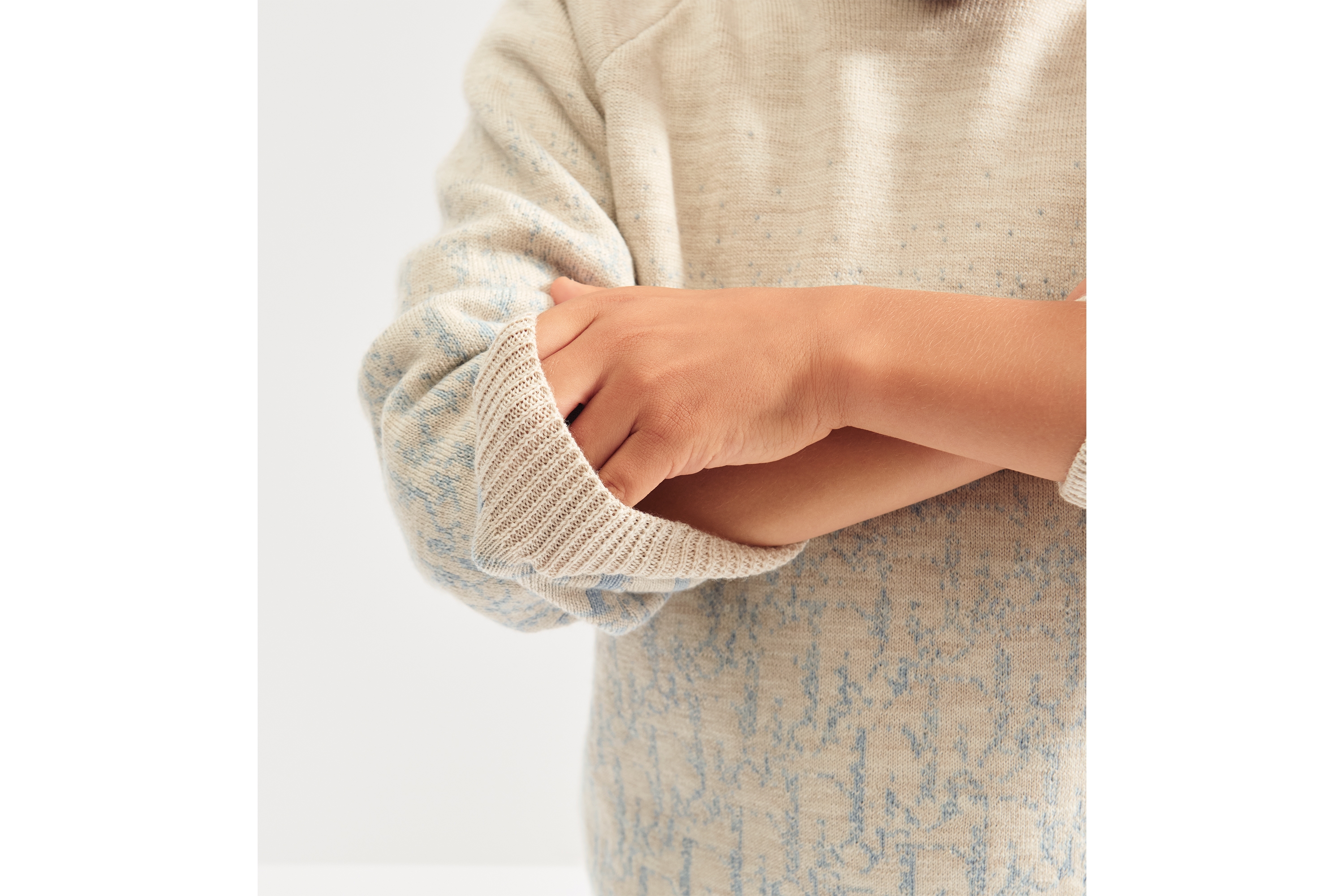 Kids' Sweater Beige Wool Knit with Gradient Light Blue Dior Oblique Jacquard E04