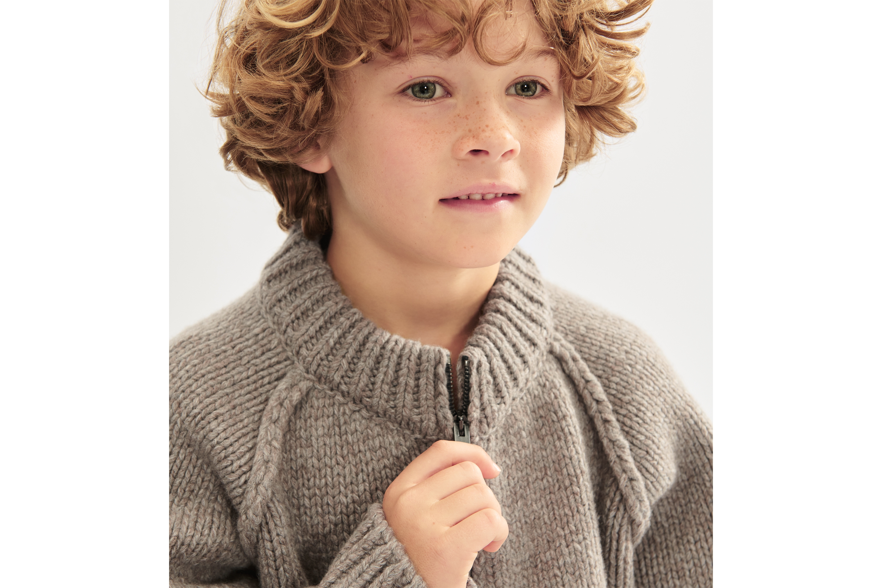 童裝外套 暖灰褐色羊毛和羊絨織物 E02