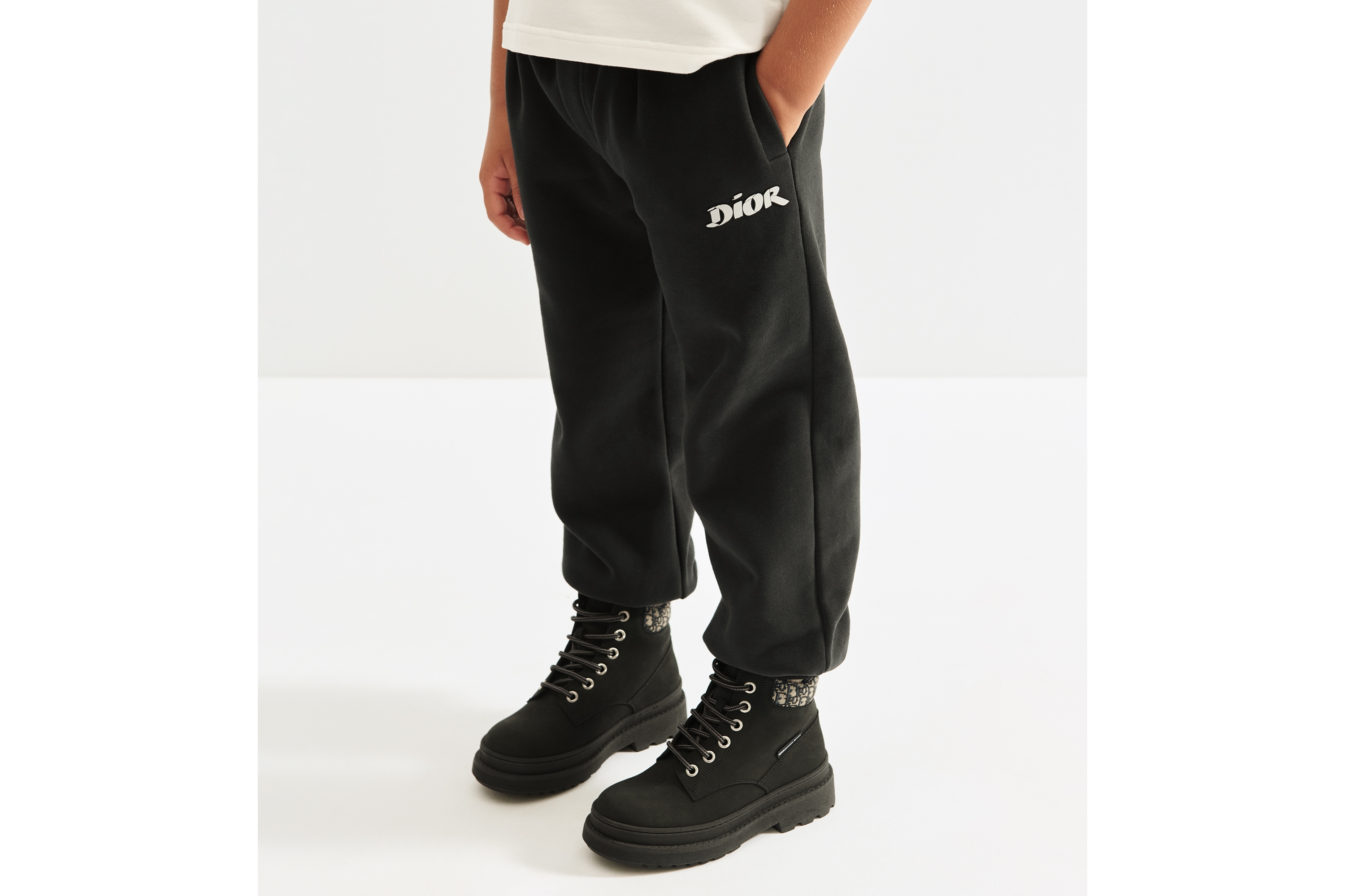 Kids' Track Pants Black Brushed Cotton Fleece E24