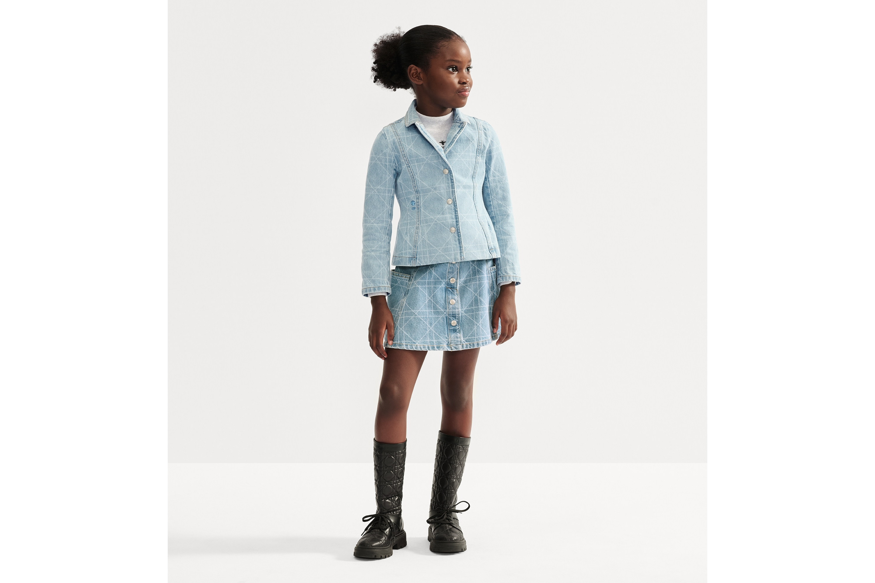 Bar-jasje voor kinderen Blauw katoendenim met Cannage-motief E01