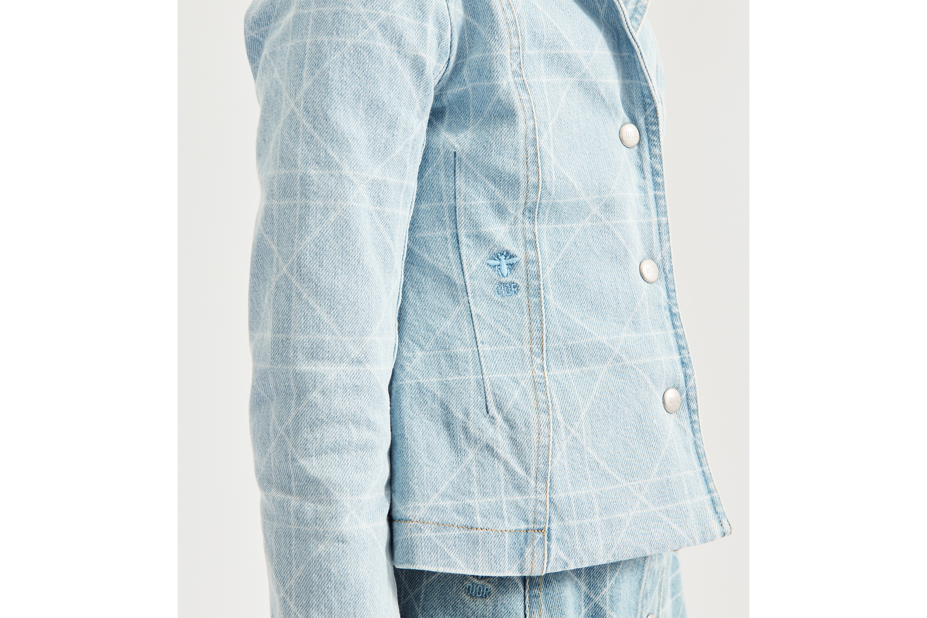 Bar-jasje voor kinderen Blauw katoendenim met Cannage-motief E03