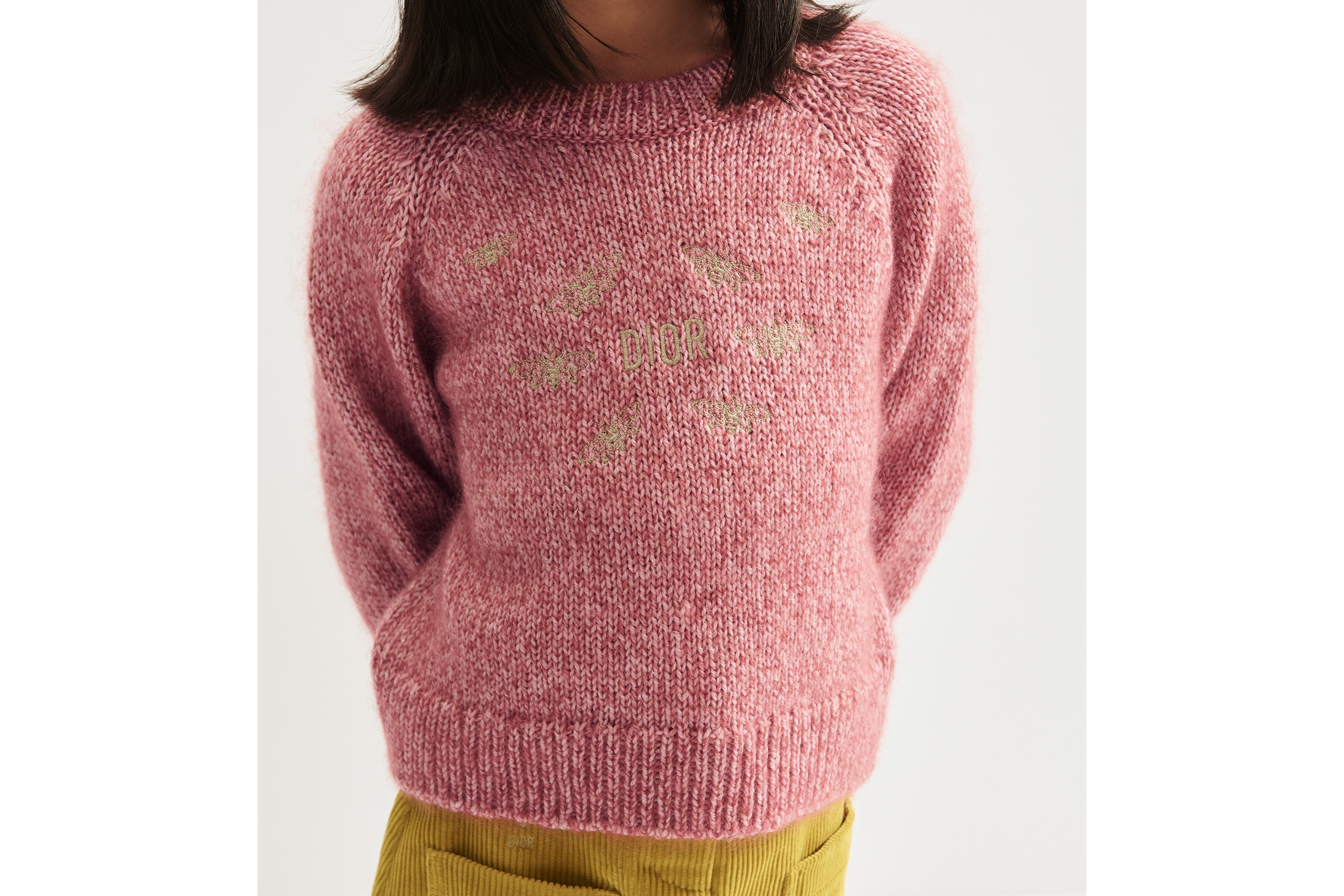 look_image_alt_prefix Pullover für Kinder Moulinéstrick aus Wolle, Mohair und Seide in Altrosa und Hellgoldfarbe E08