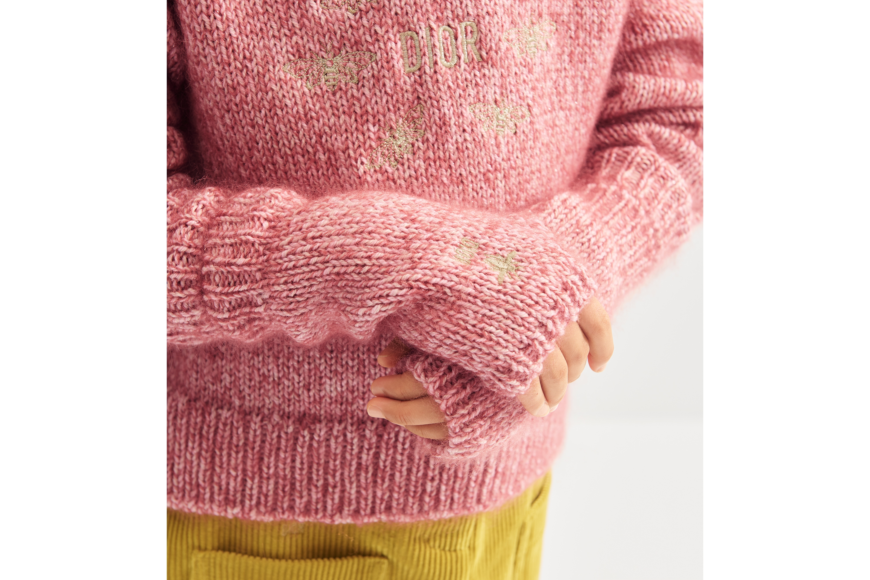 Look Mitaines enfant Maille de laine, mohair et soie moulinés vieux rose et doré pâle E27