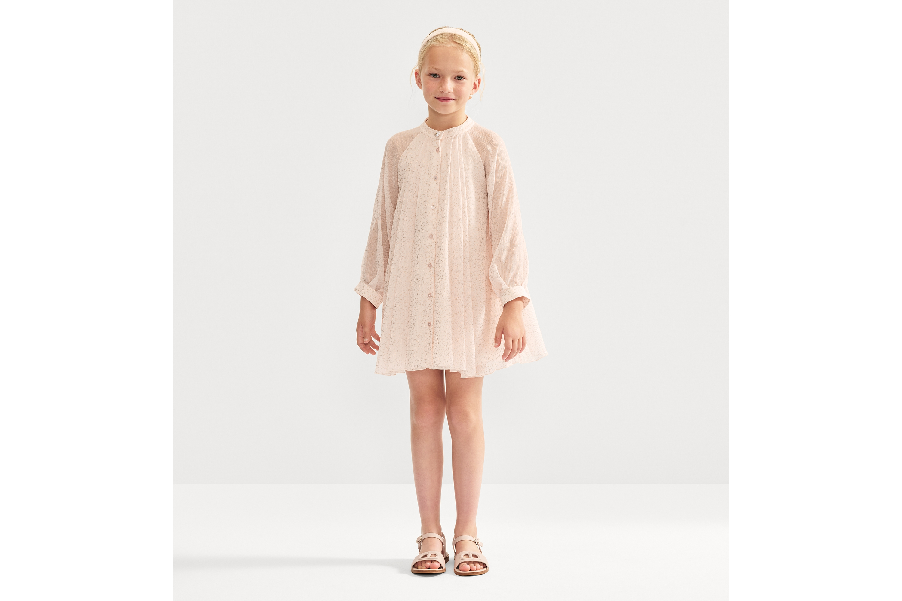 Look Kids' Flared Dress Pale Pink Crepe with Gold-Tone Sequins E07
