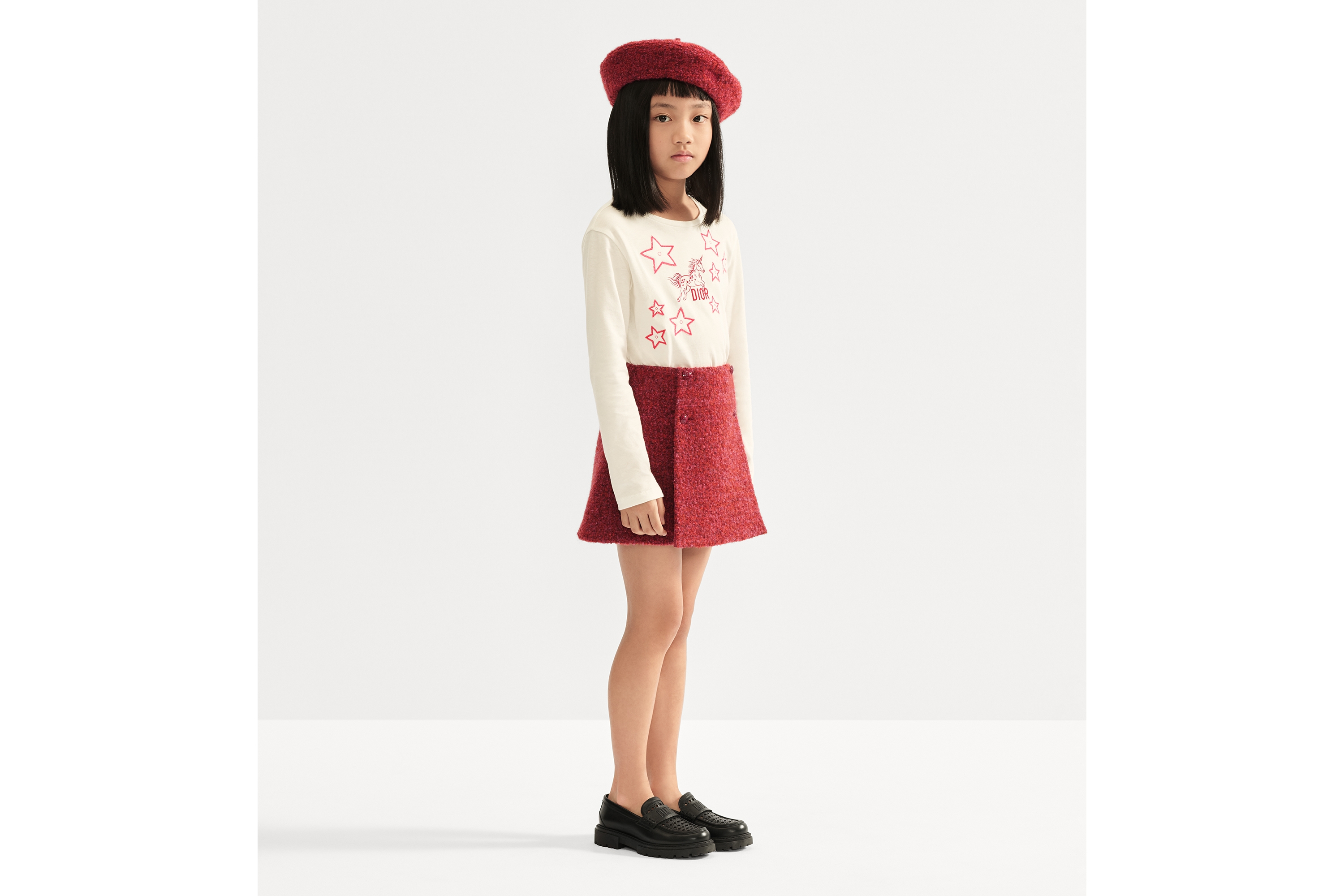 Kids' A-Line Skirt Raspberry Red Alpaca and Wool E07