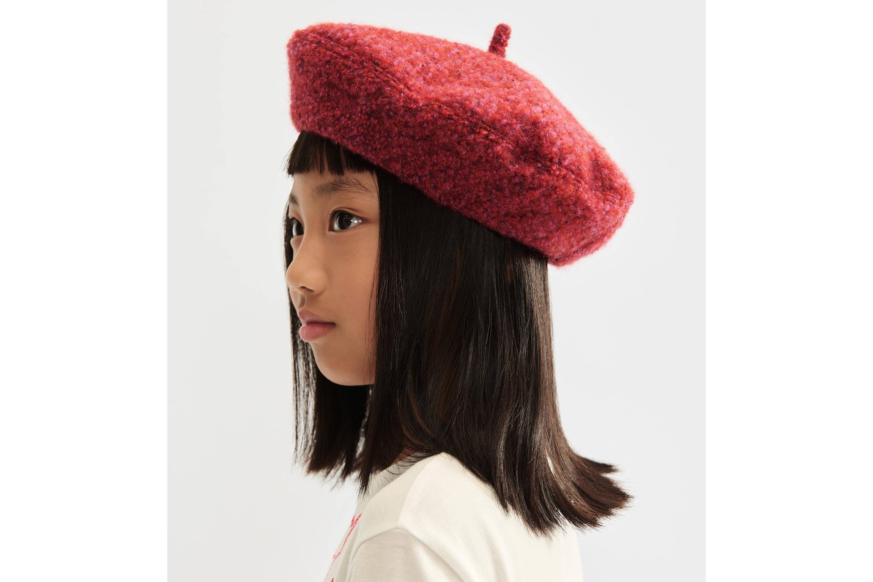 Kids' Beret Raspberry Red Alpaca and Wool E26