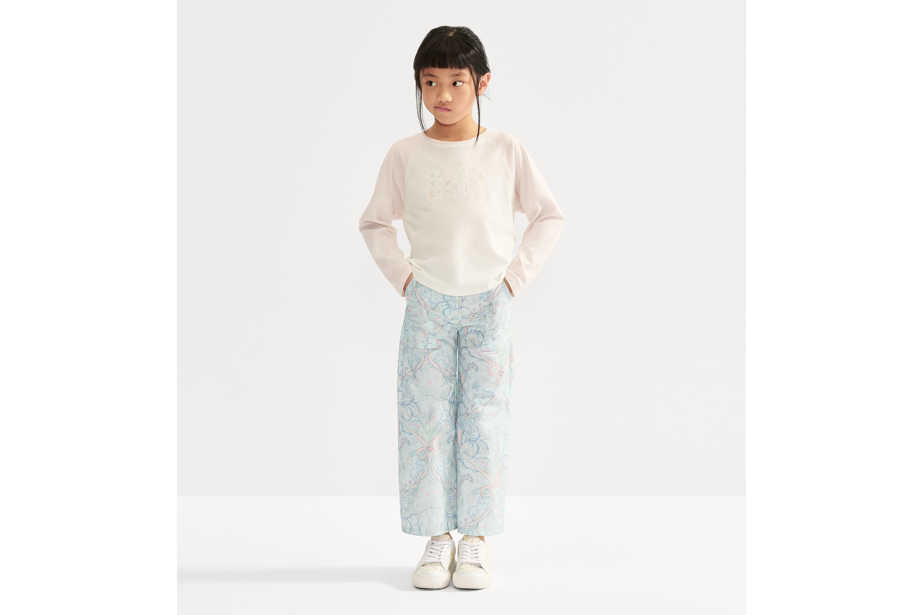 look_image_alt_prefix Langärmliges T-Shirt für Kinder Baumwolljersey in Elfenbeinfarbe und Pastellrosa E07