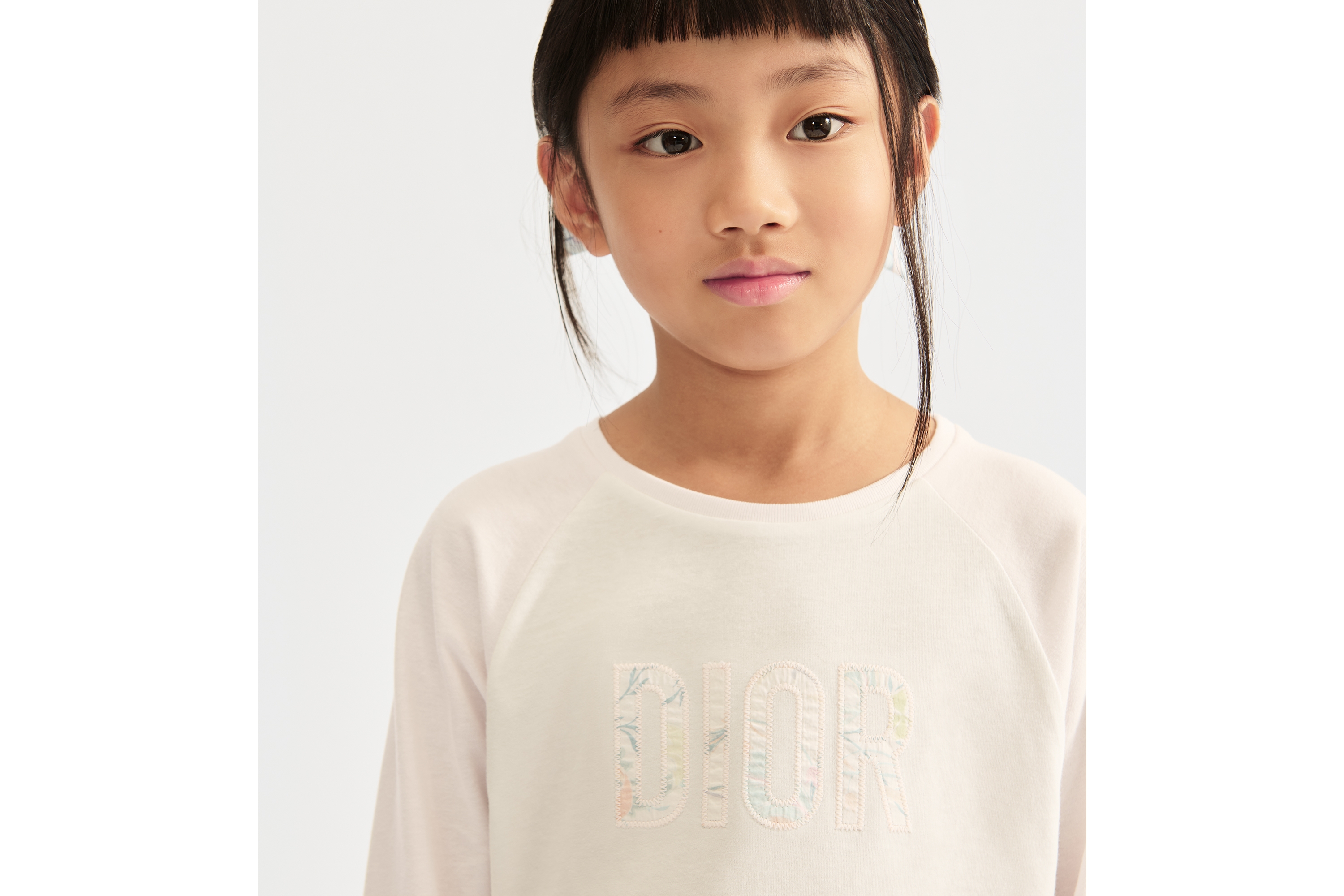 look_image_alt_prefix Langärmliges T-Shirt für Kinder Baumwolljersey in Elfenbeinfarbe und Pastellrosa E08