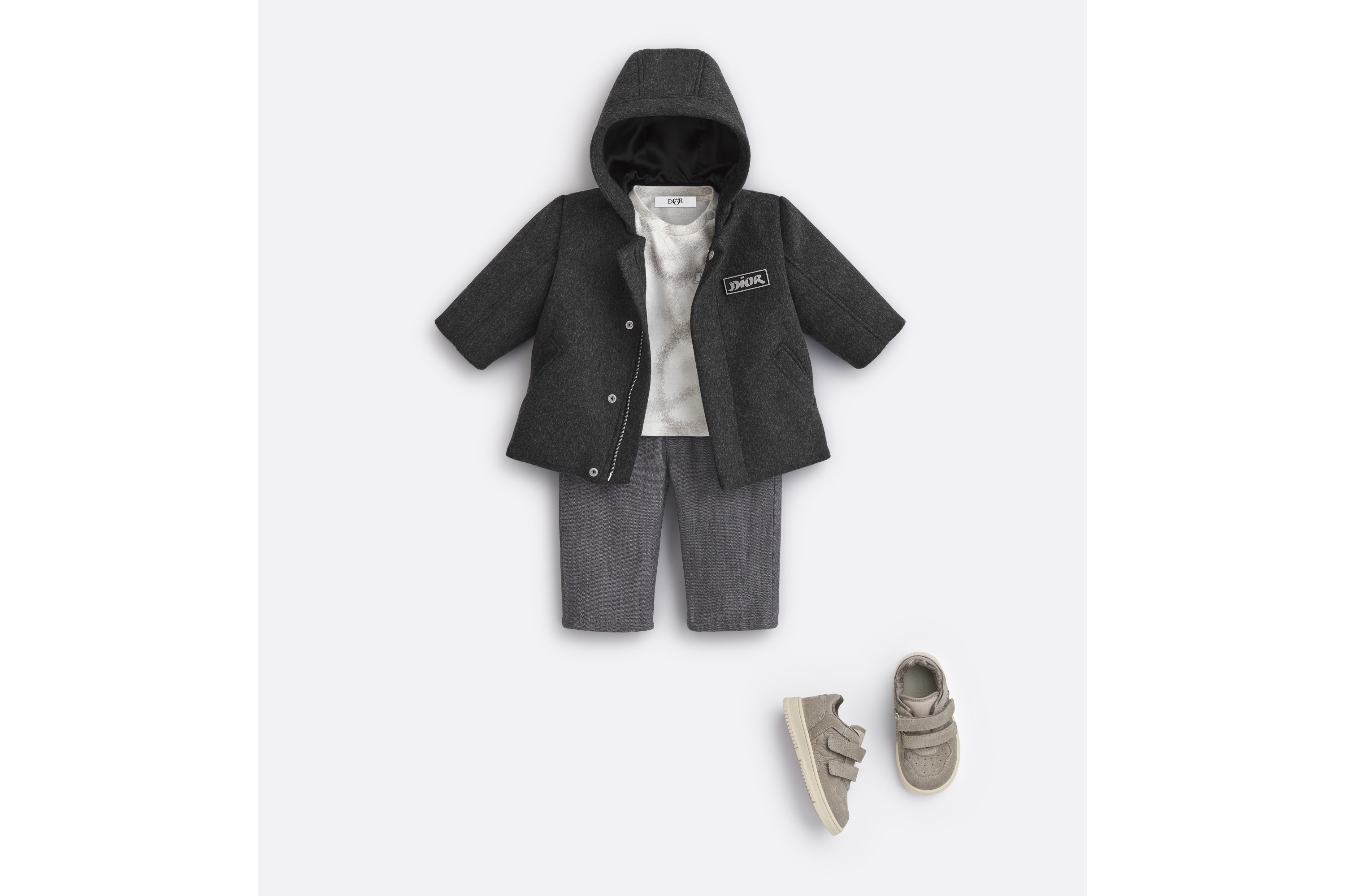 Baby Hooded Coat Anthracite Gray Cashmere-Wool Blend | DIOR