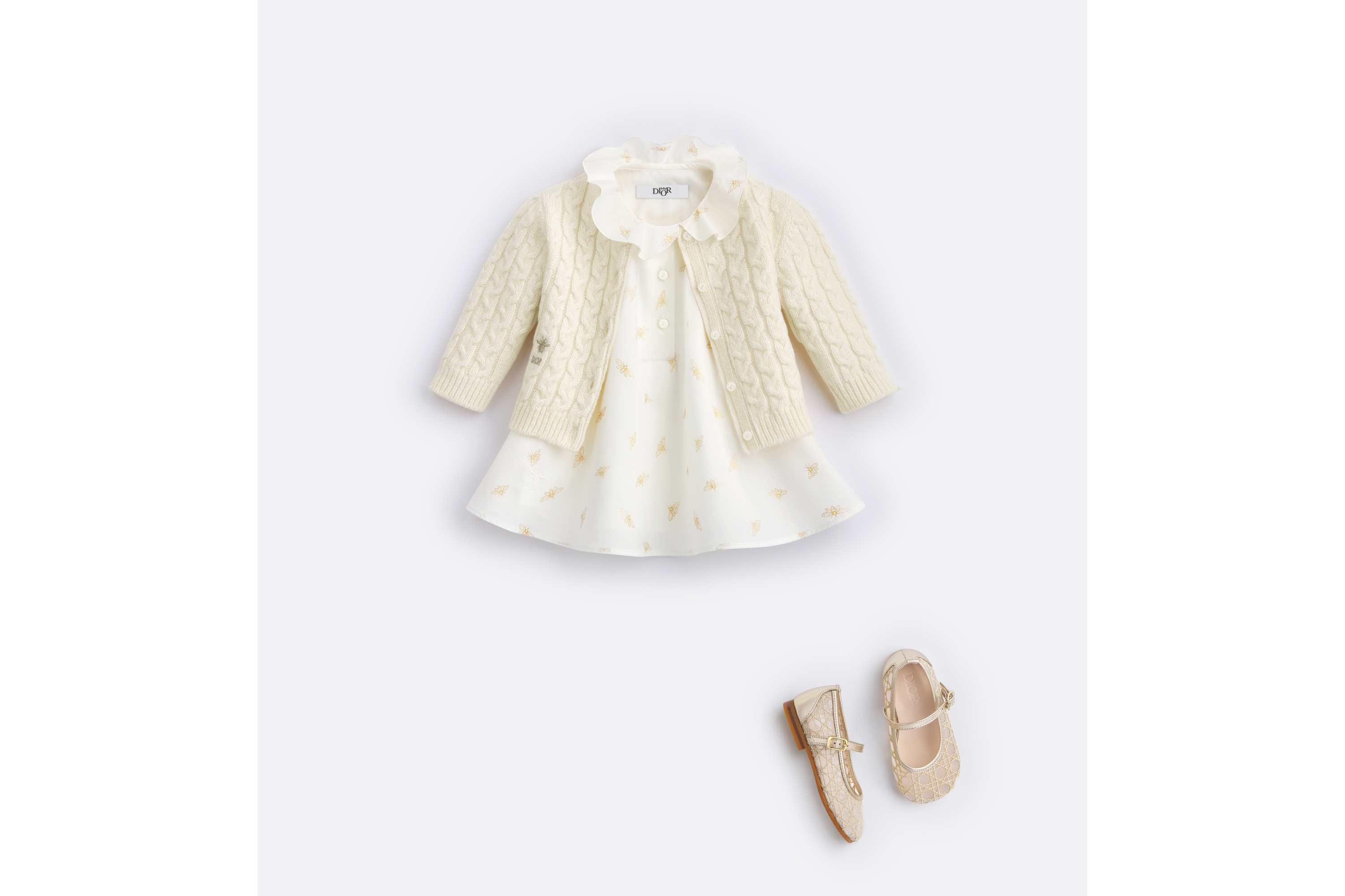 look_image_alt_prefix 嬰兒開襟羊毛衫 象牙色麻花針織羊毛和絲綢 E08