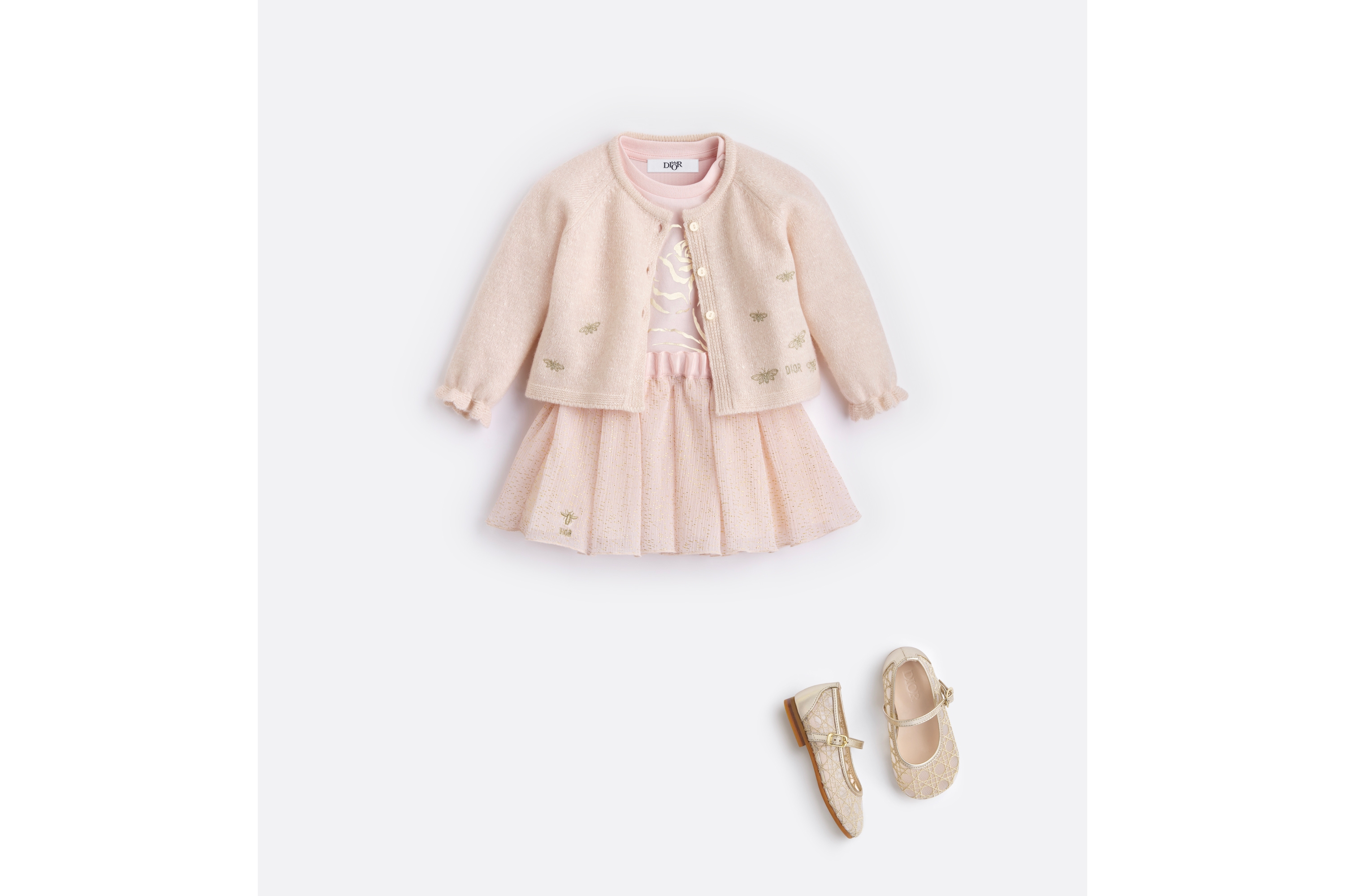 Look Baby Cardigan Pale Pink and Ivory Wool-Silk Mouliné Knit E08