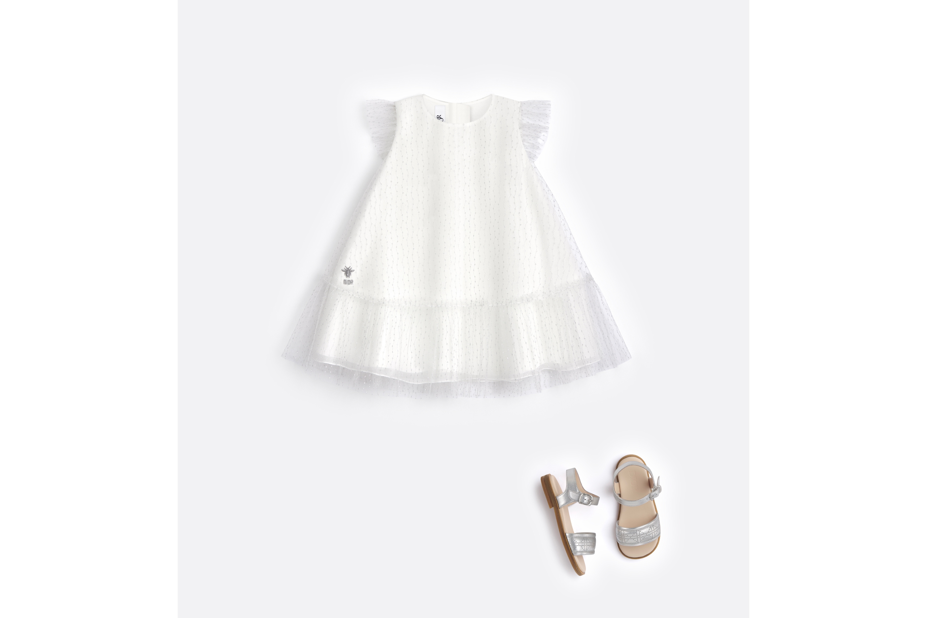 Robe évasée bébé Tulle ivoire effet plumetis argenté E08