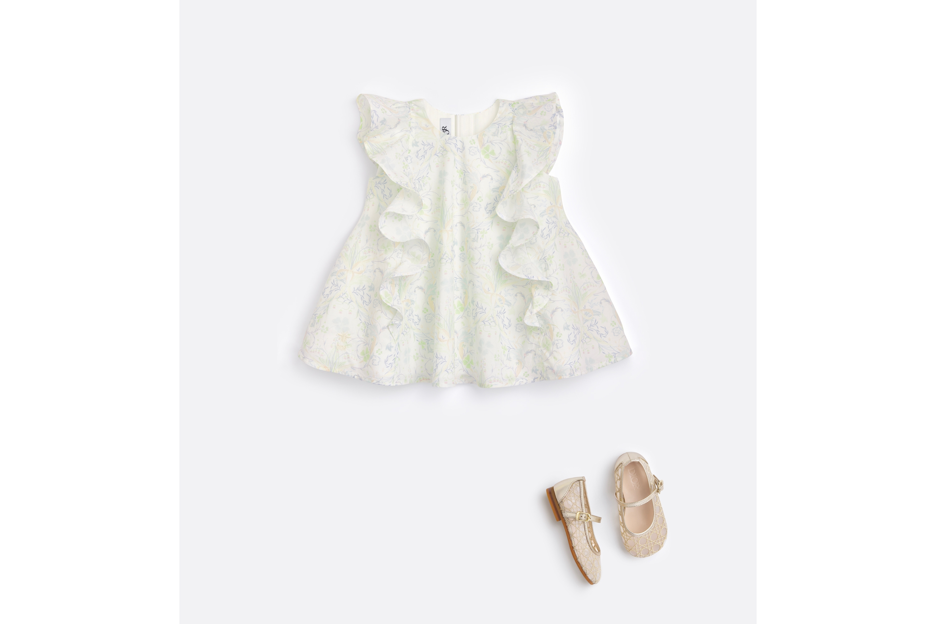 Abito svasato per neonati Popeline di cotone color avorio con motivo pastello della stagione E08