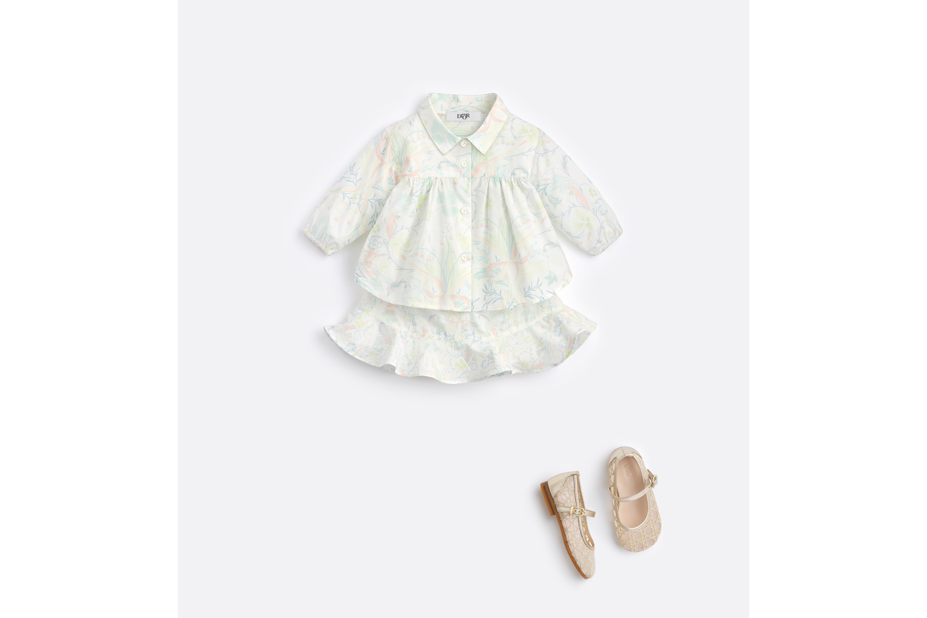 Baby Shirt Ivory Cotton Poplin with Pastel Seasonal Motif E08