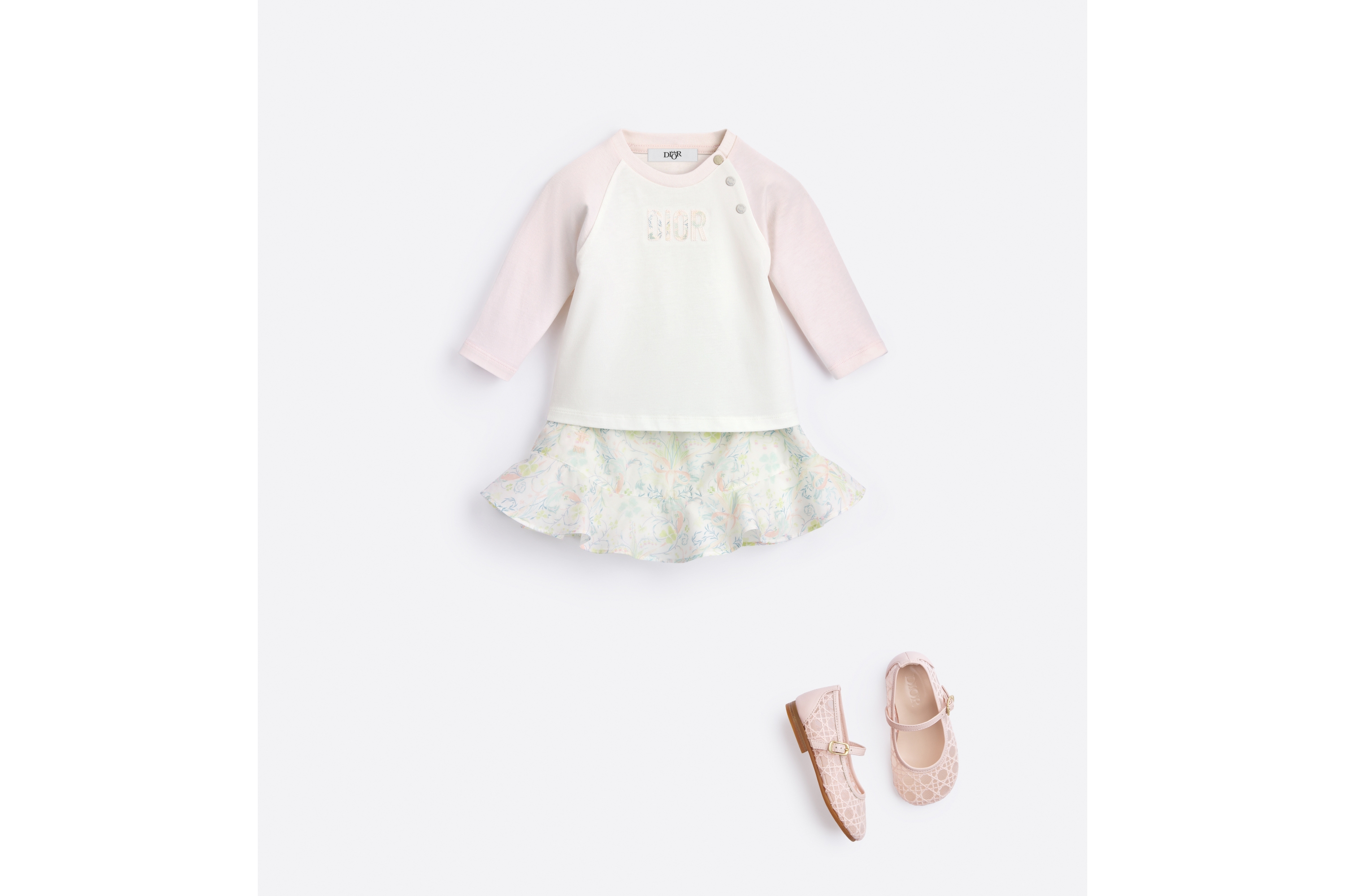 Baby Short Skirt Ivory Cotton Poplin with Pastel Seasonal Motif E08