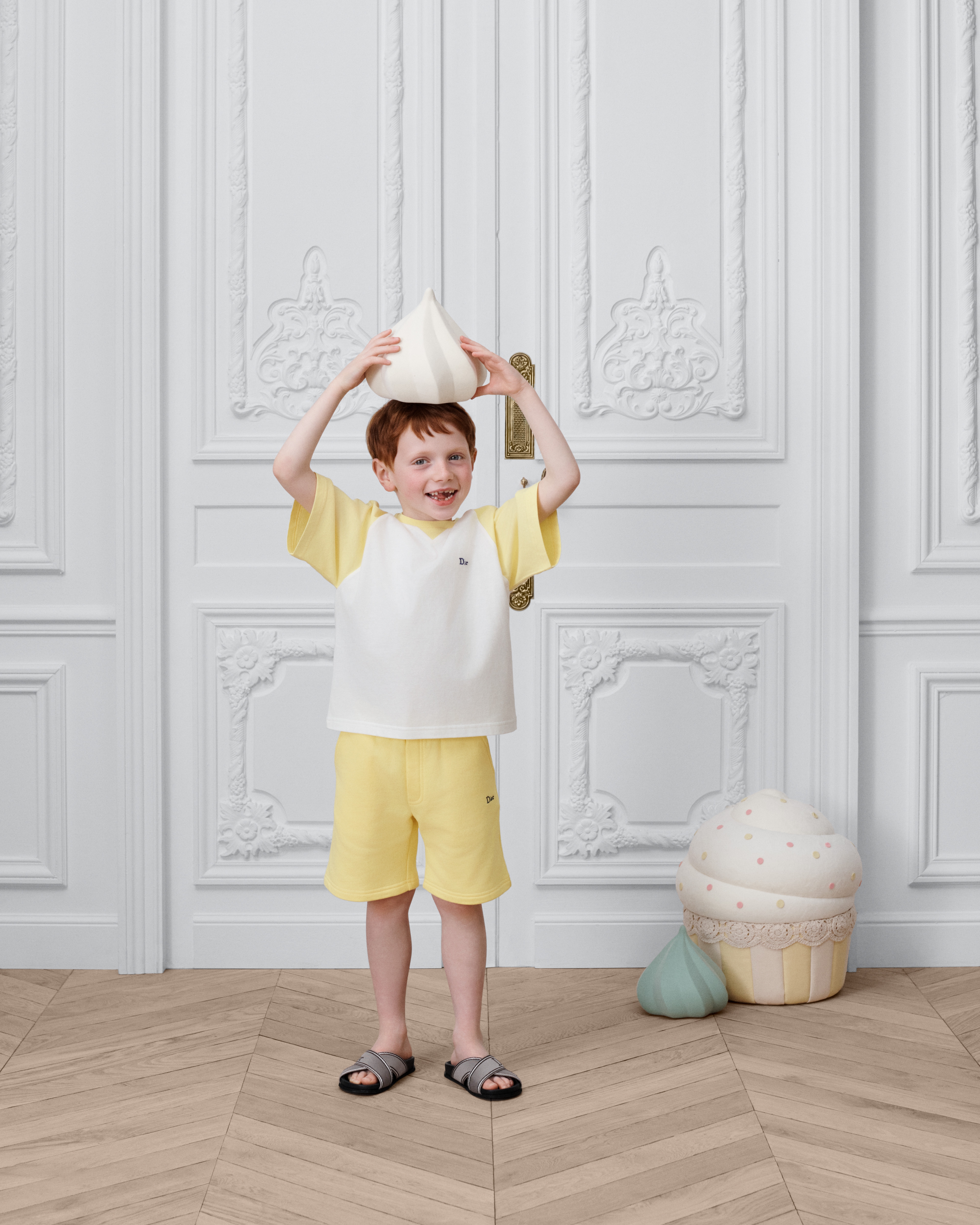 Kids' T-Shirt Ivory and Yellow Cotton Jersey E07