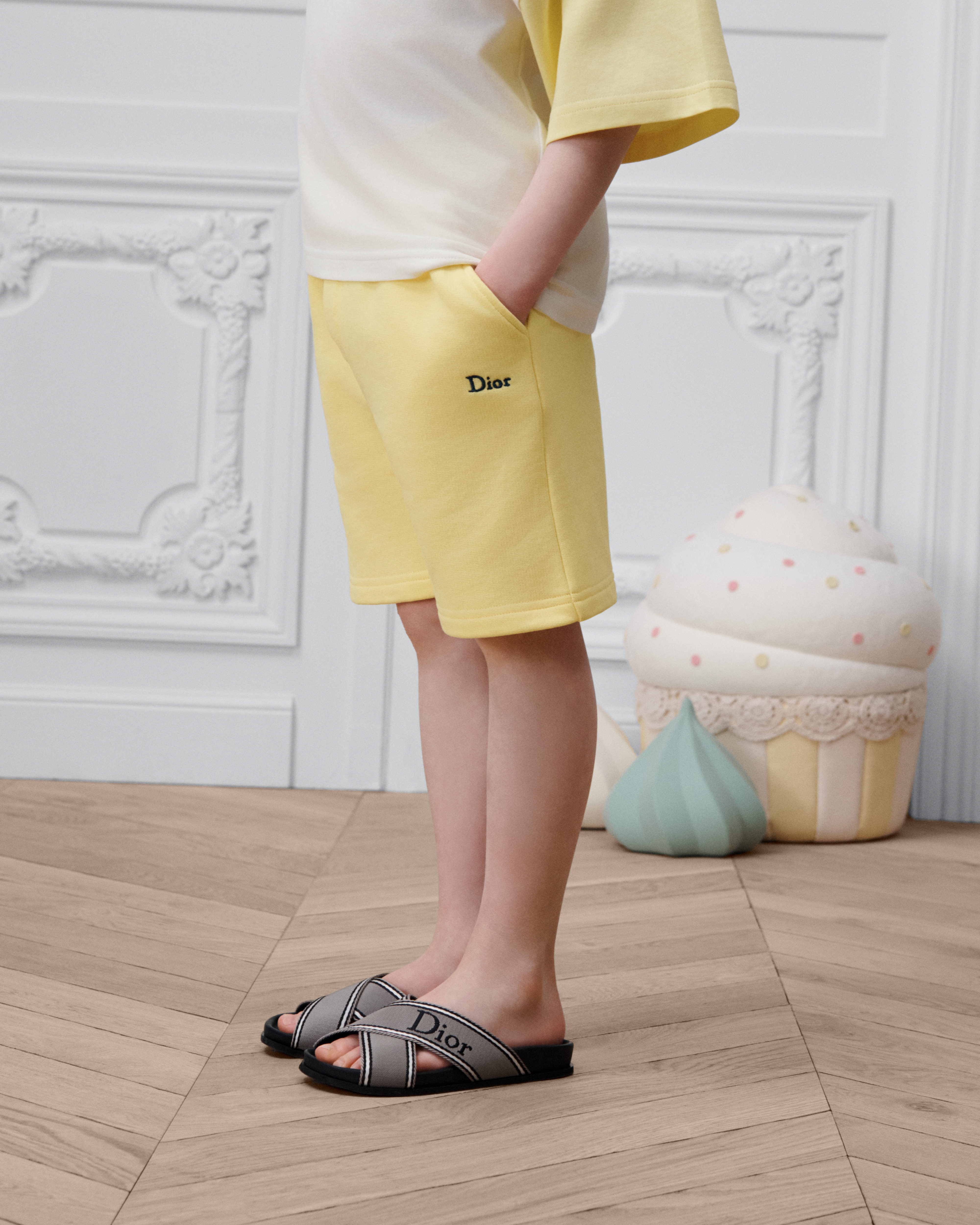 Short de jogging enfant Molleton de coton jaune E14