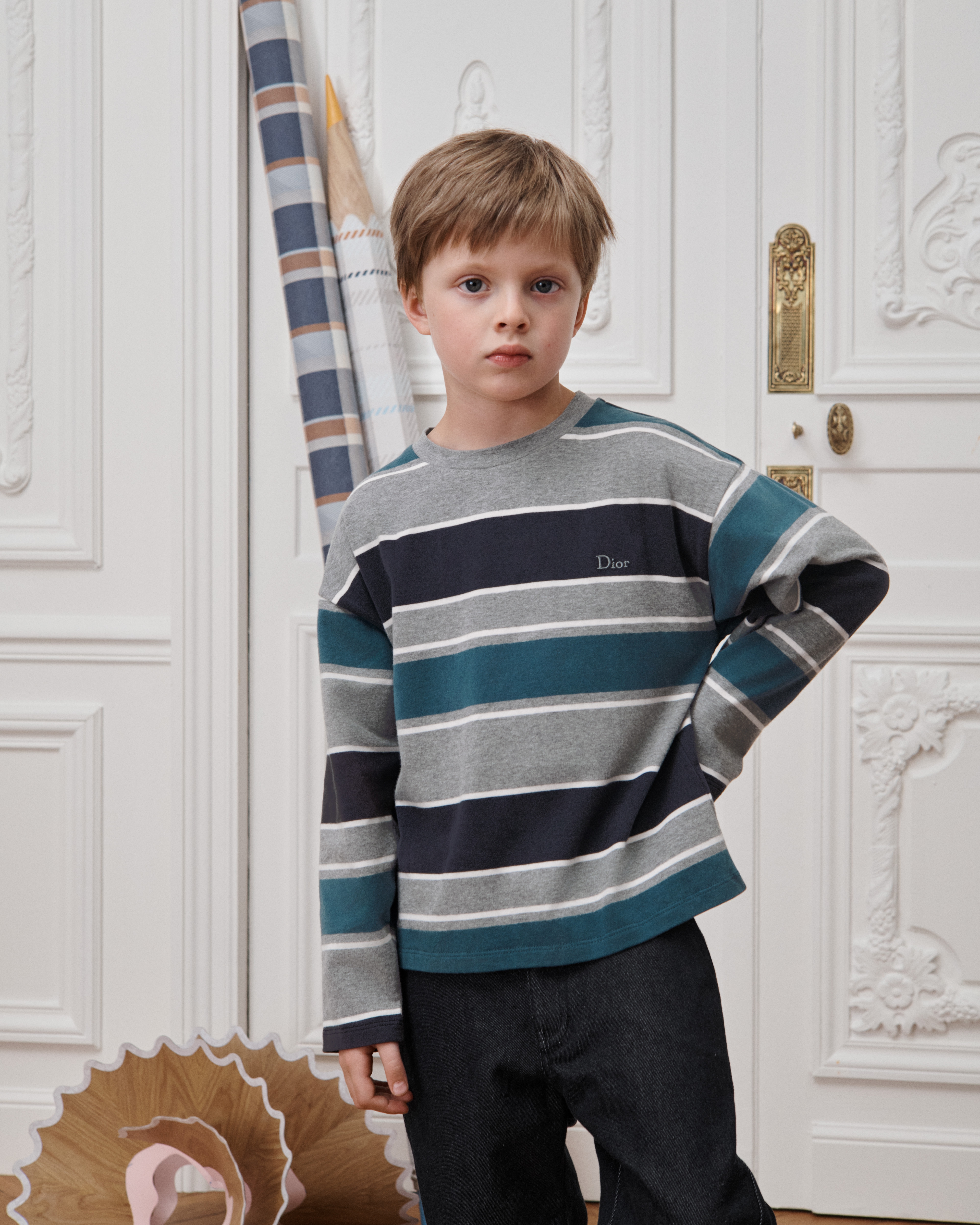 Kids' Long-Sleeved T-Shirt Multicolor Striped Cotton Jersey E02