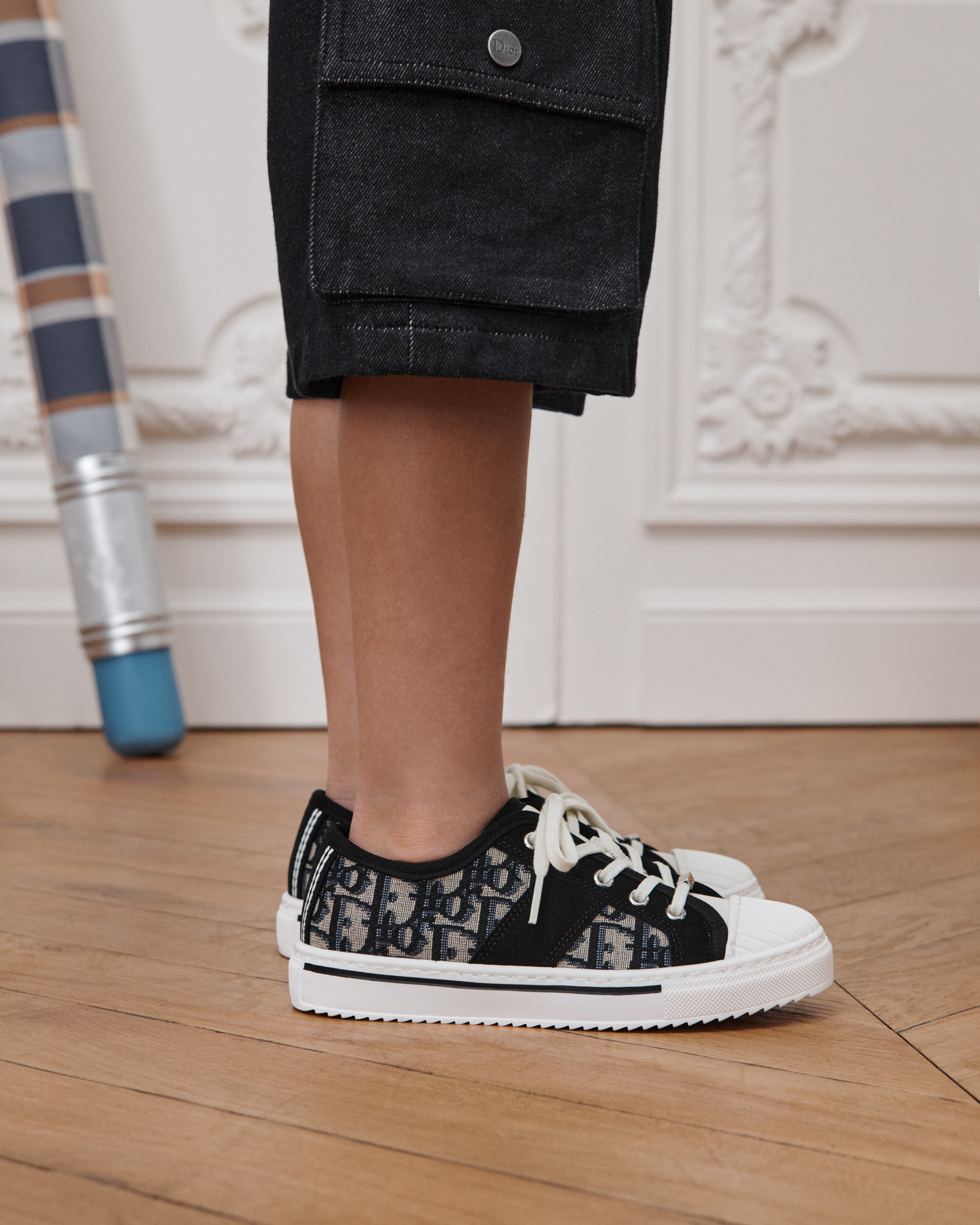 Kids' Dior Hooper Low-Top Sneaker Beige and Black Dior Oblique Jacquard E23