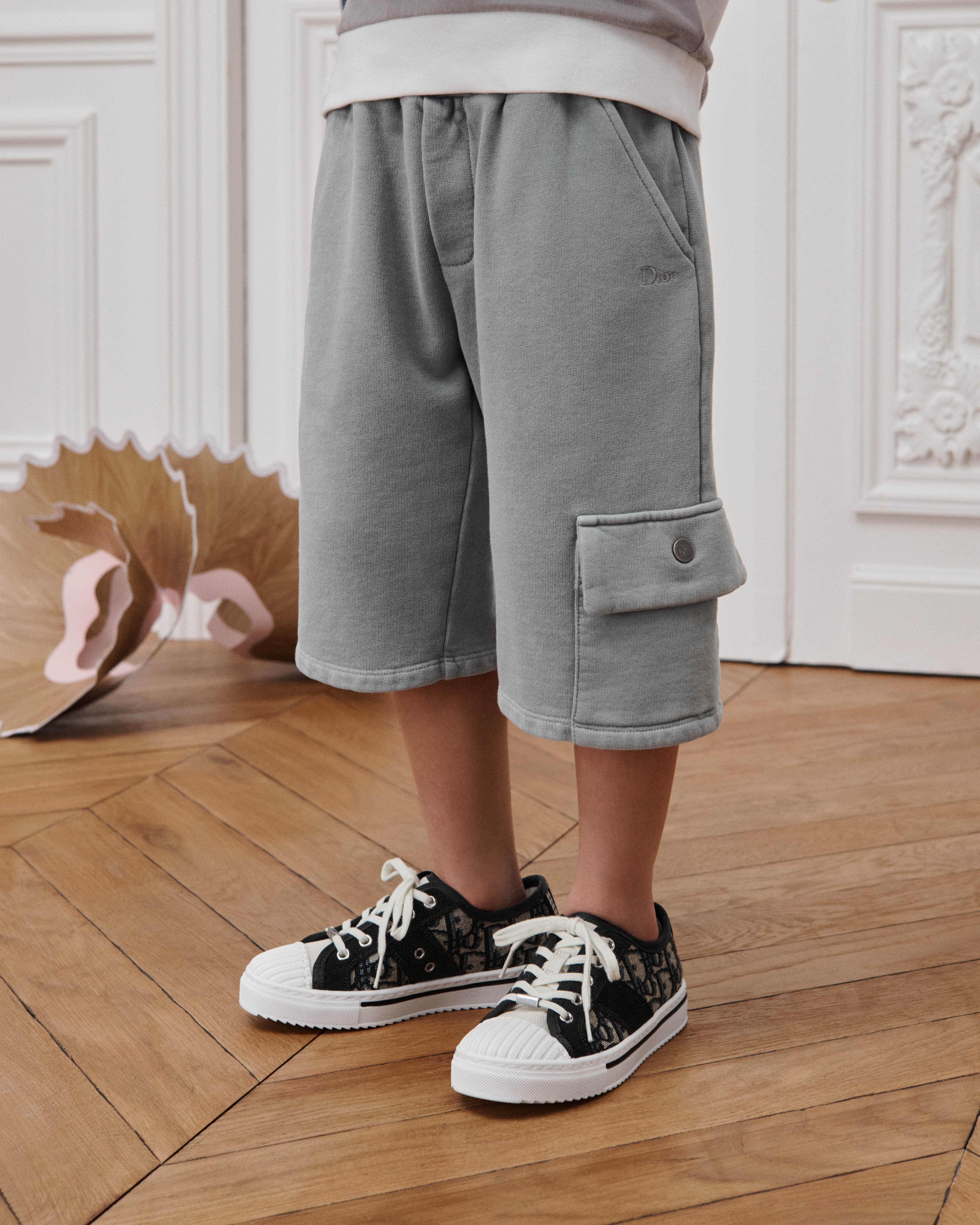 Kids' Track Shorts Stonewashed Gray Cotton Fleece E14