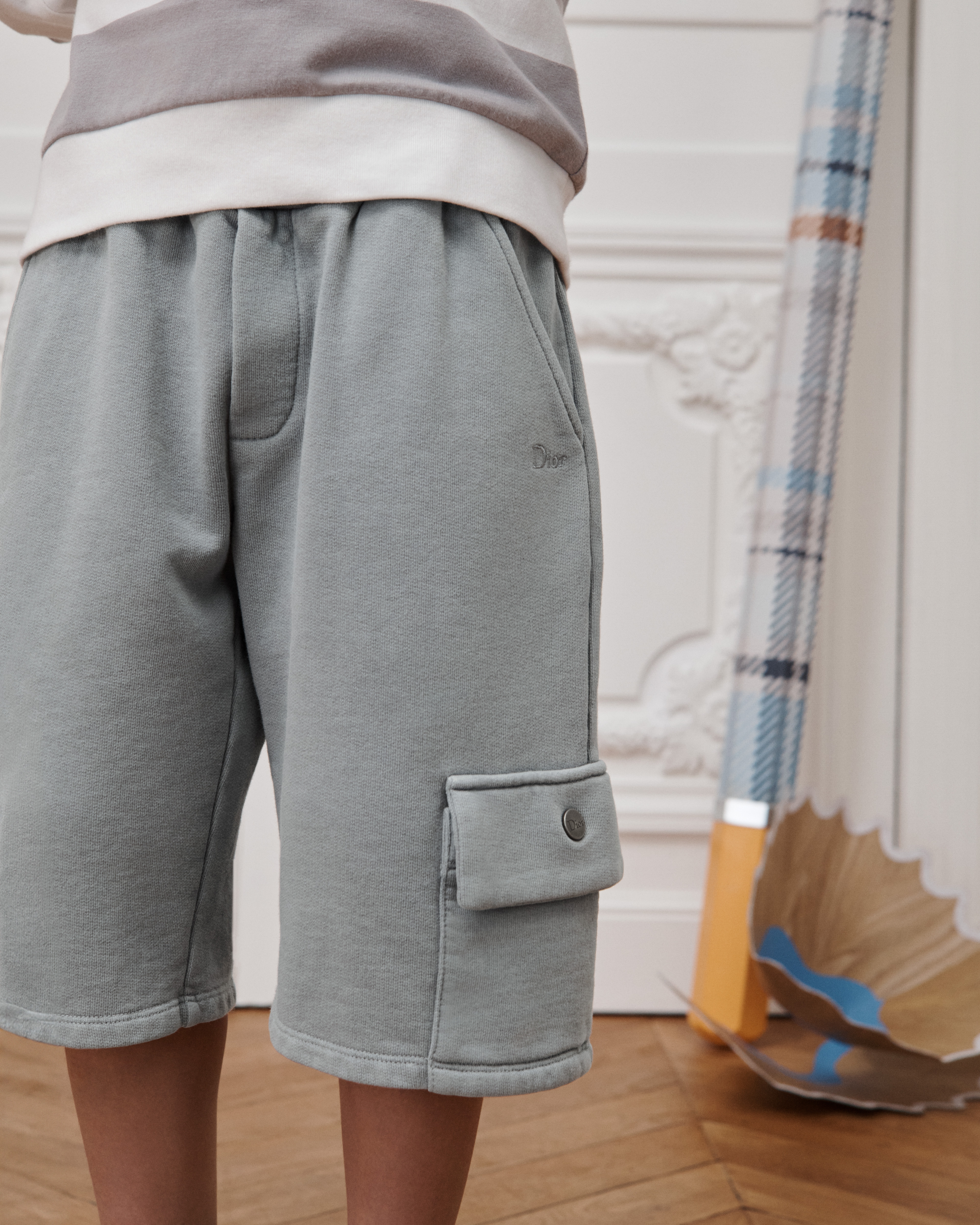 Kids' Track Shorts Stonewashed Gray Cotton Fleece E15