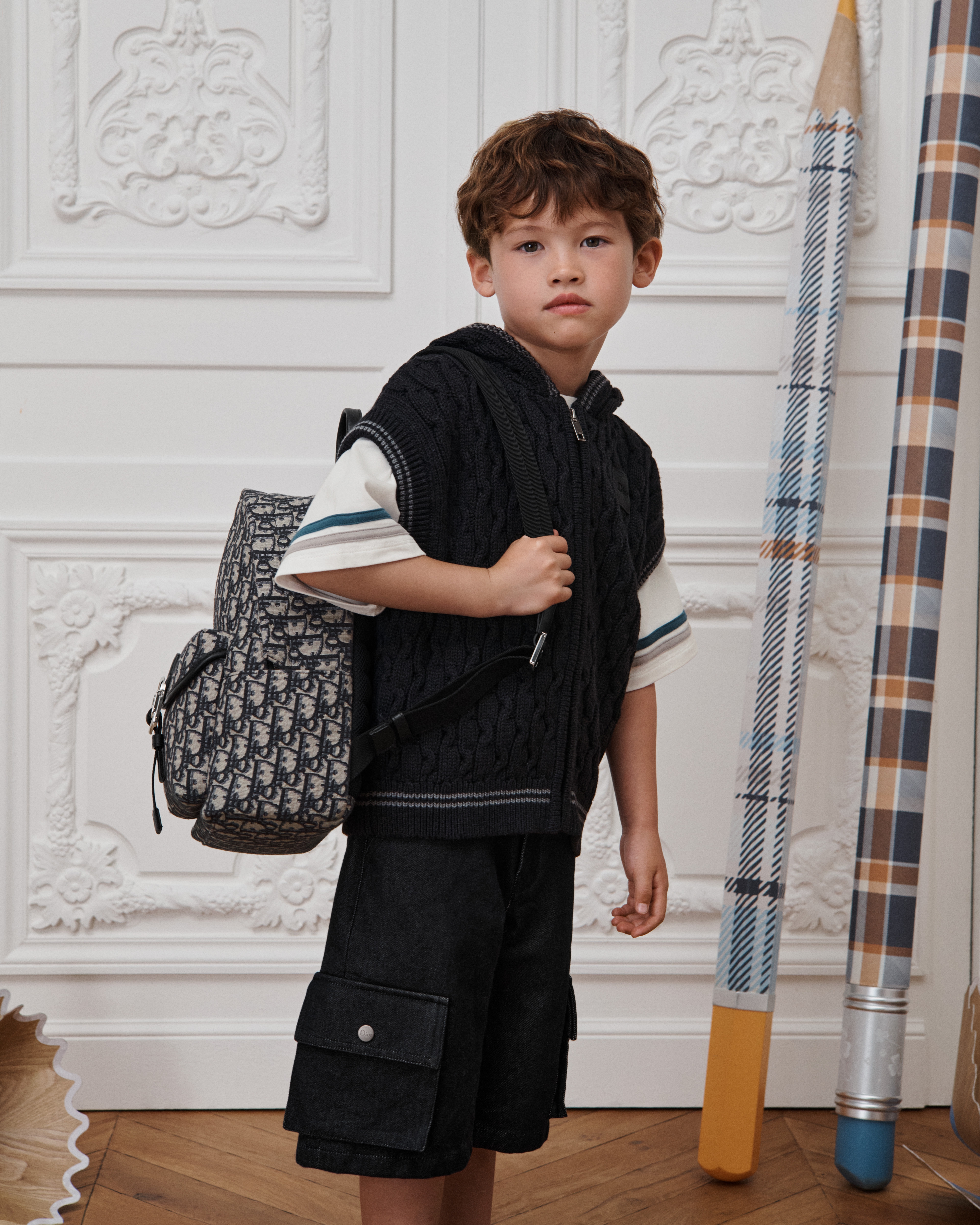 Kids' Dior Jett Backpack Beige and Black Dior Oblique Jacquard E19