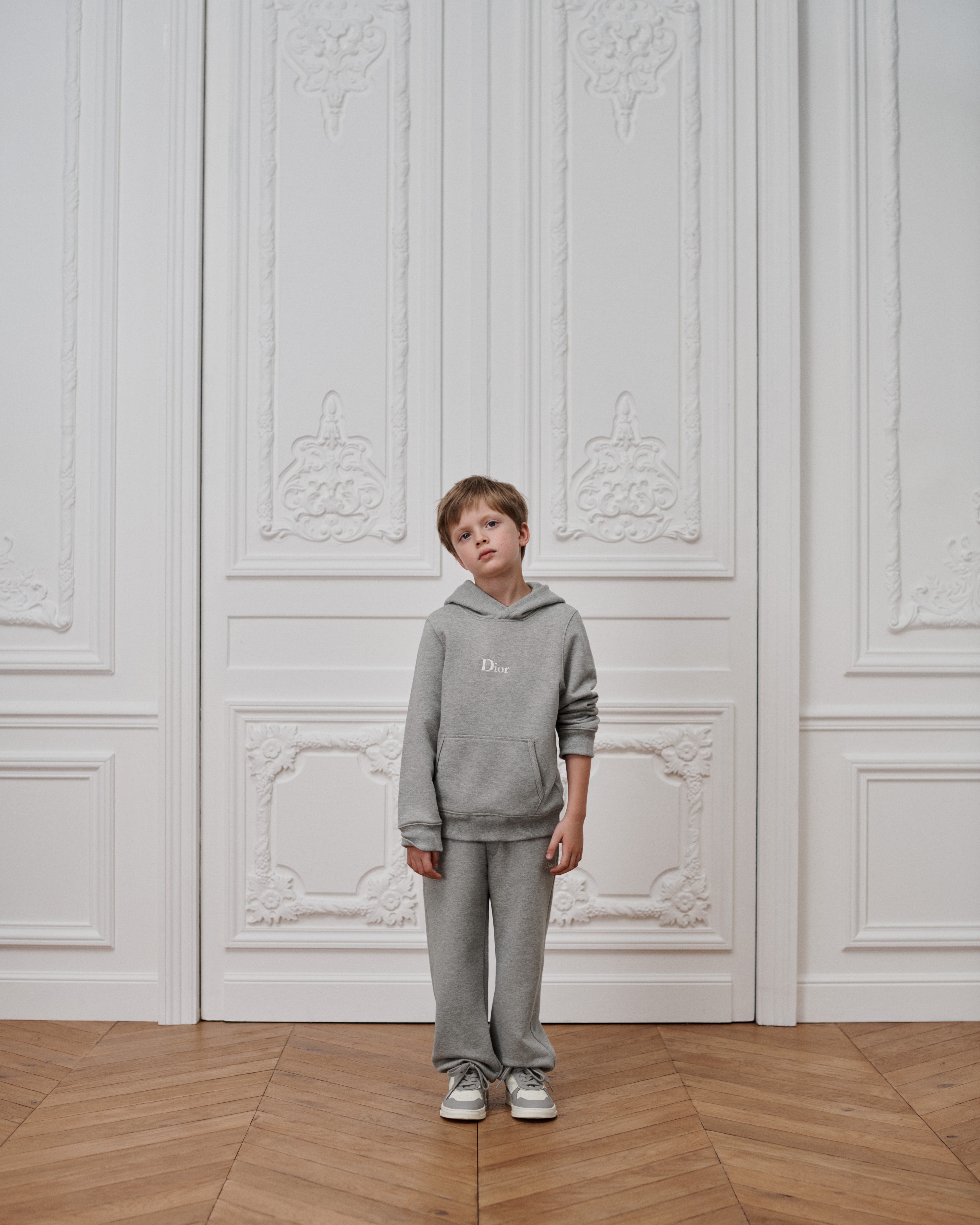 Kids' Hooded Sweatshirt Gray Cotton Fleece E01
