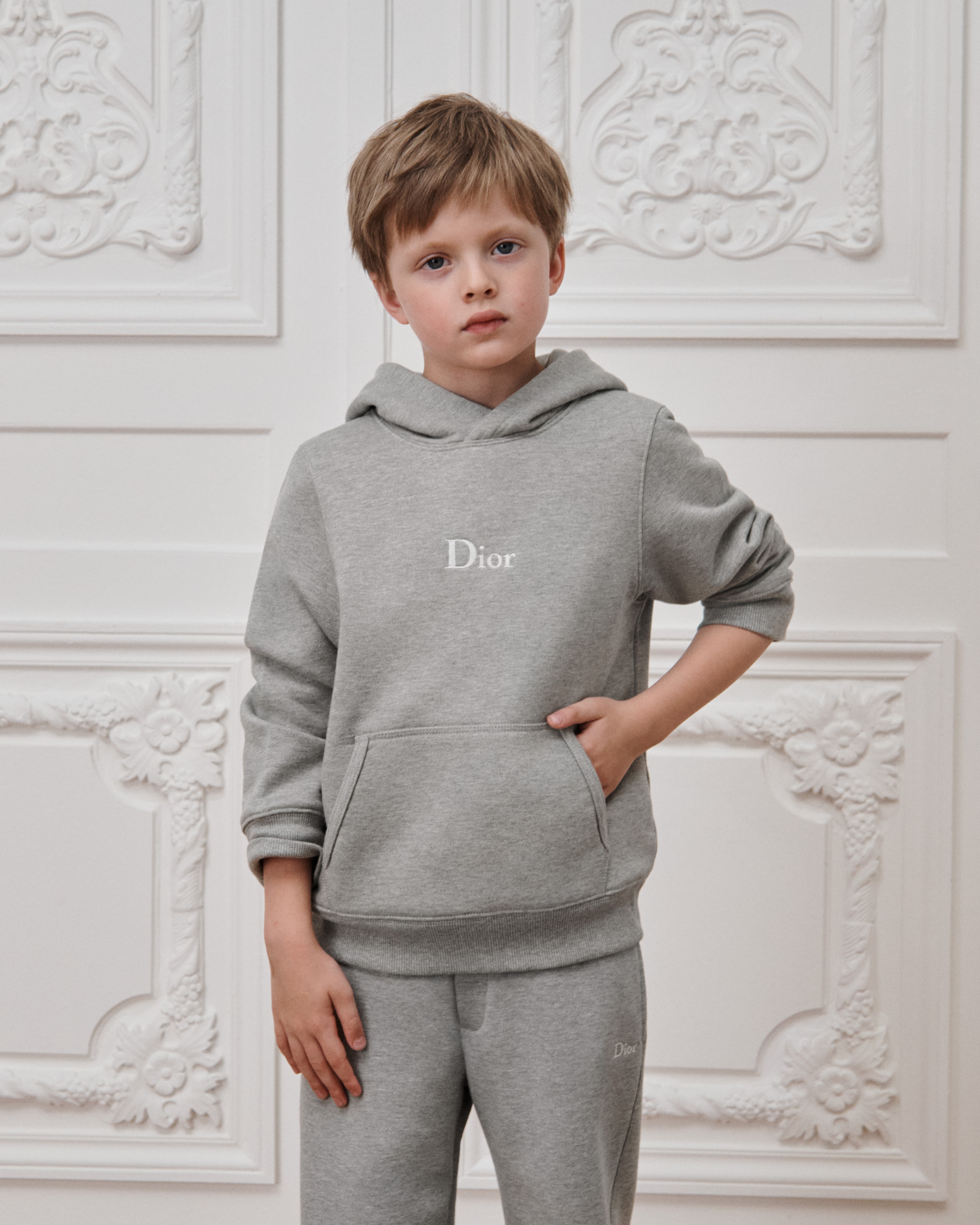 Kids' Hooded Sweatshirt Gray Cotton Fleece E02