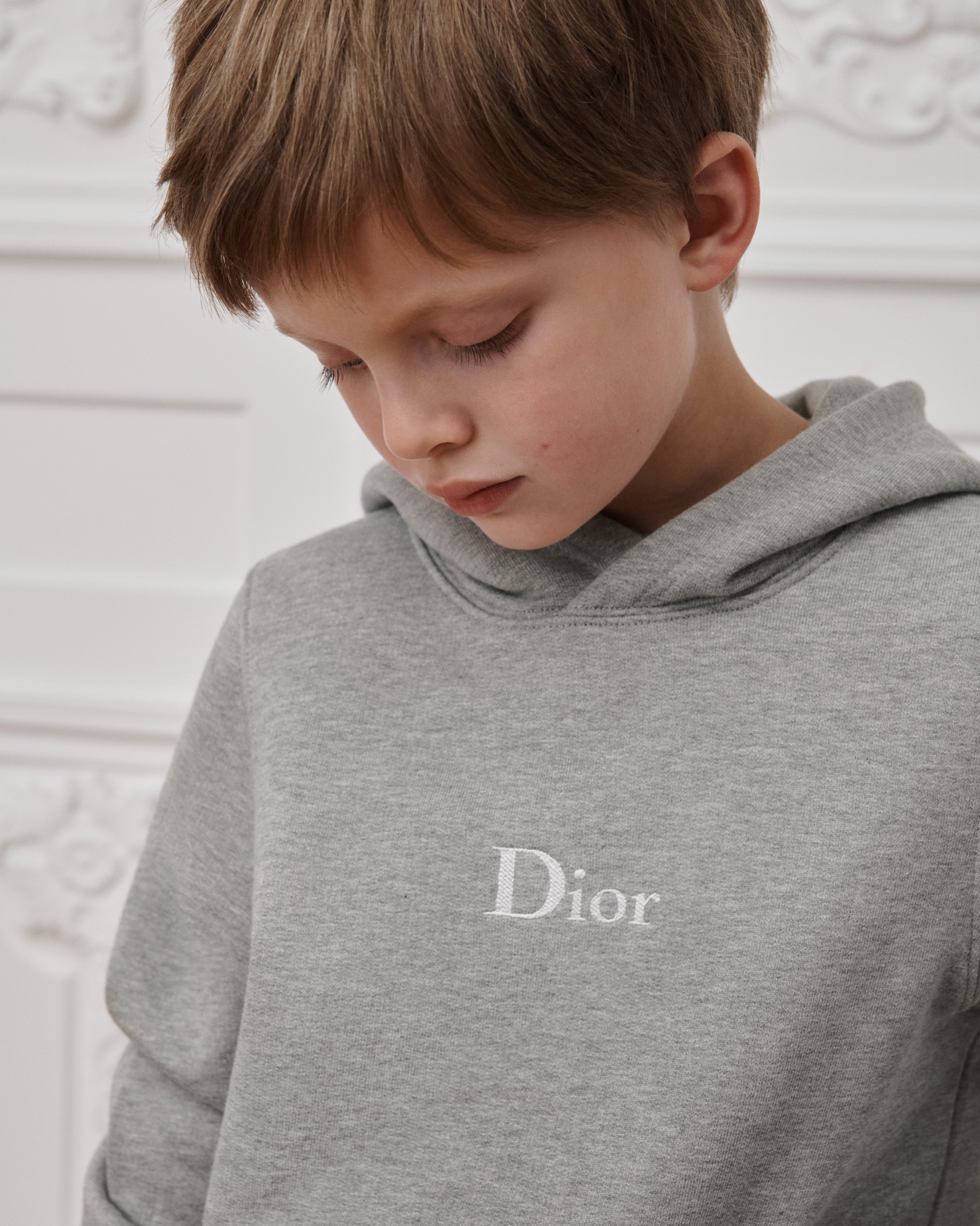 Kids' Hooded Sweatshirt Gray Cotton Fleece E03