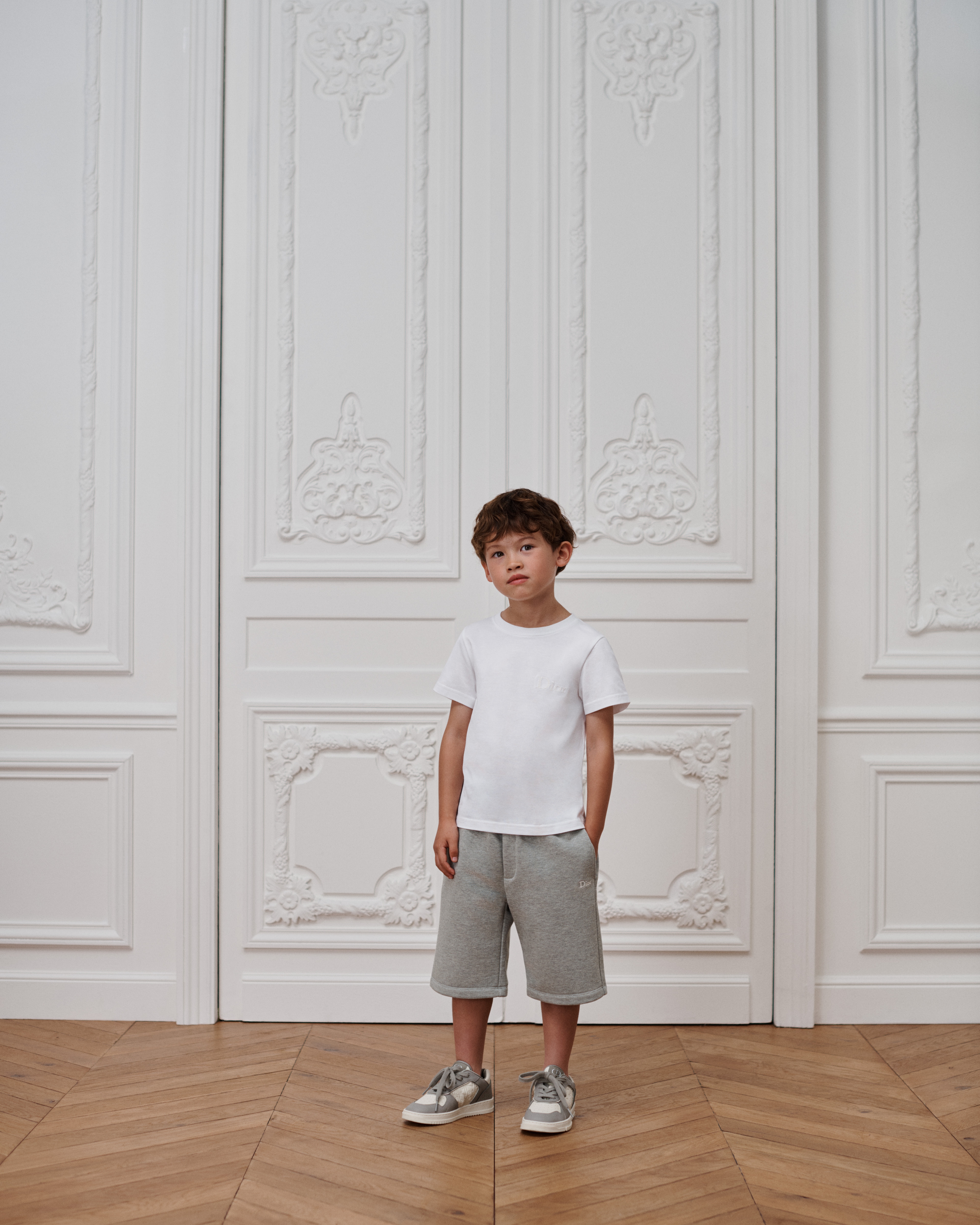 Kids' Track Shorts Gray Cotton Fleece E13