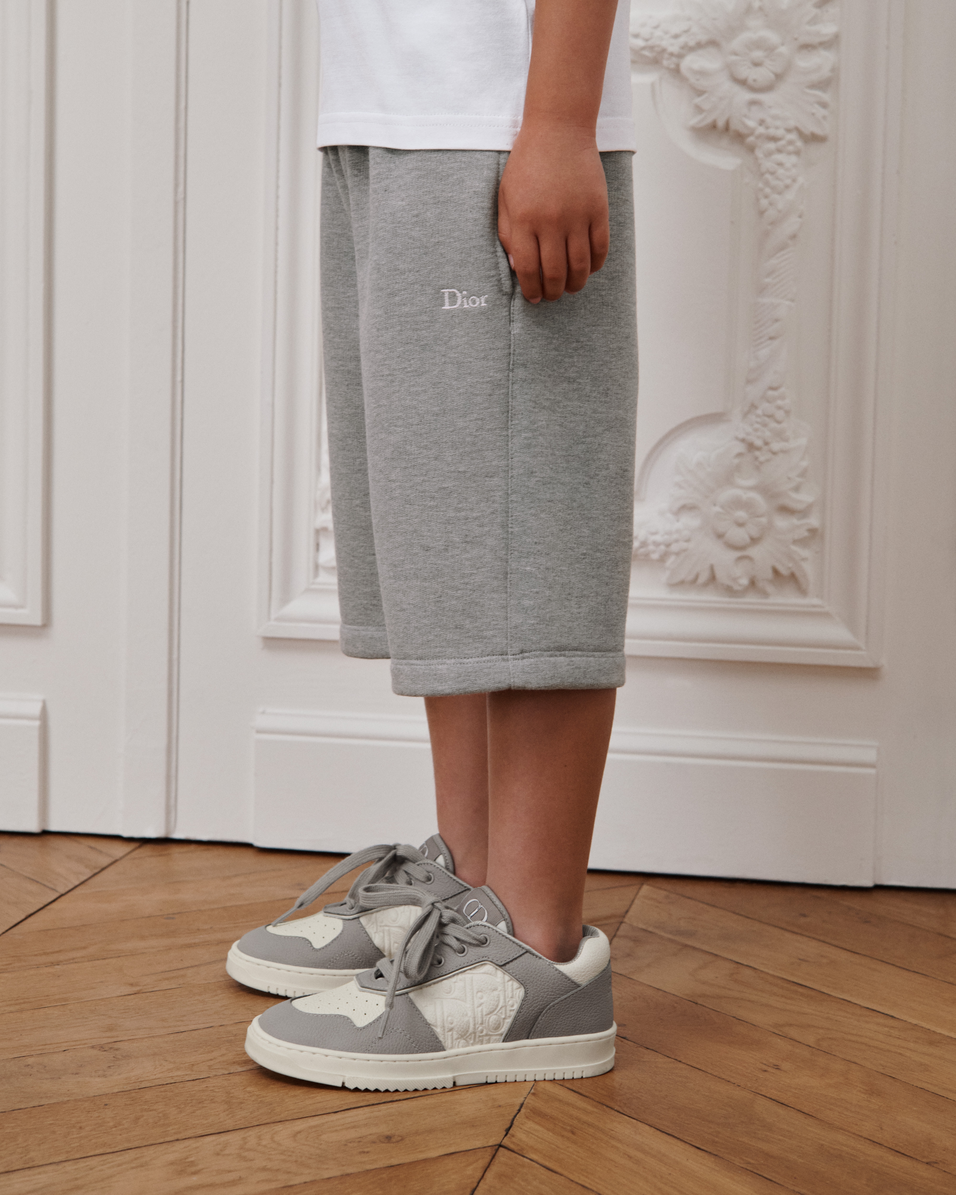 Kids' Track Shorts Gray Cotton Fleece E14