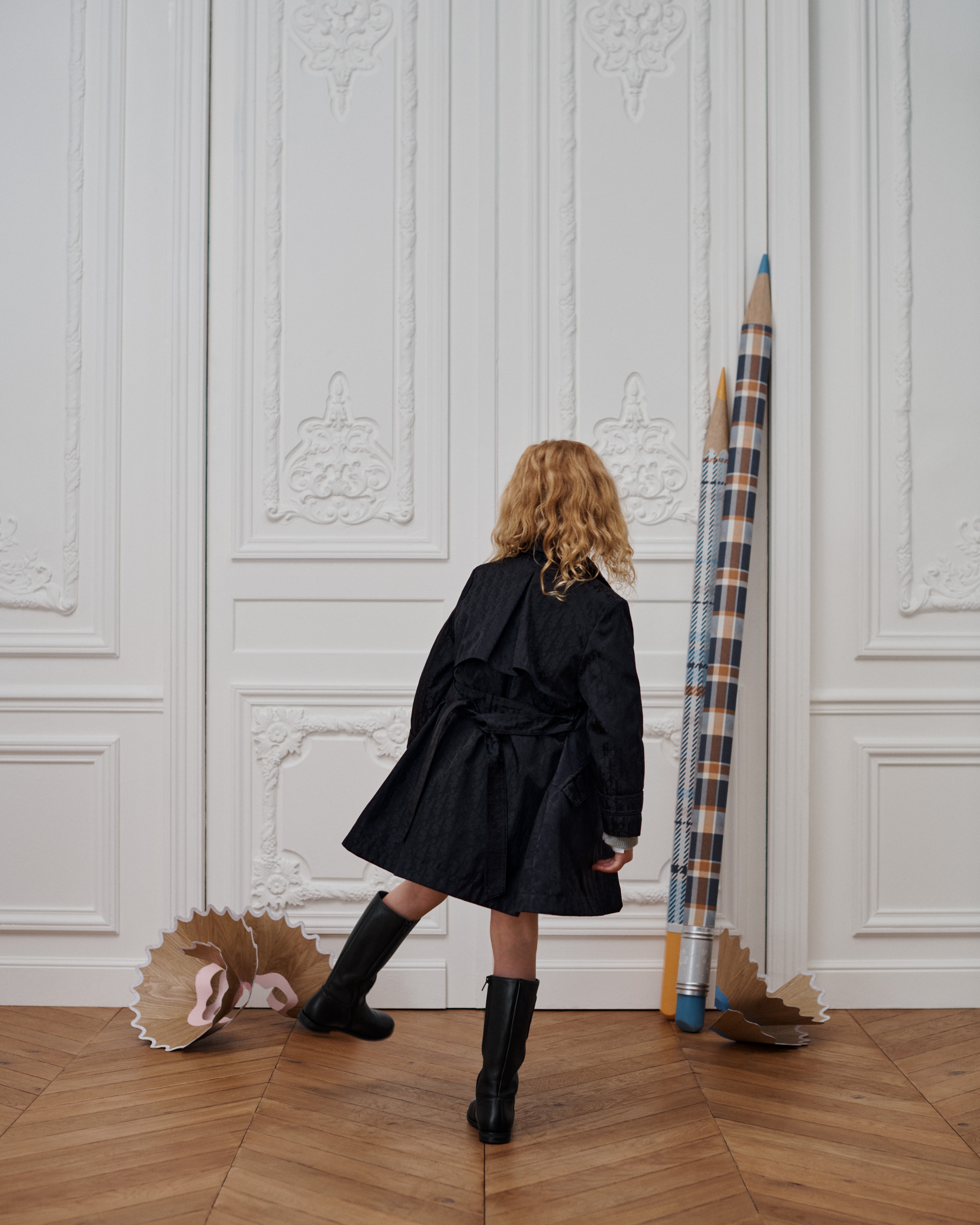 Trenchcoat voor kinderen Marineblauwe waterafstotende technische taf met Dior Oblique-motief E02