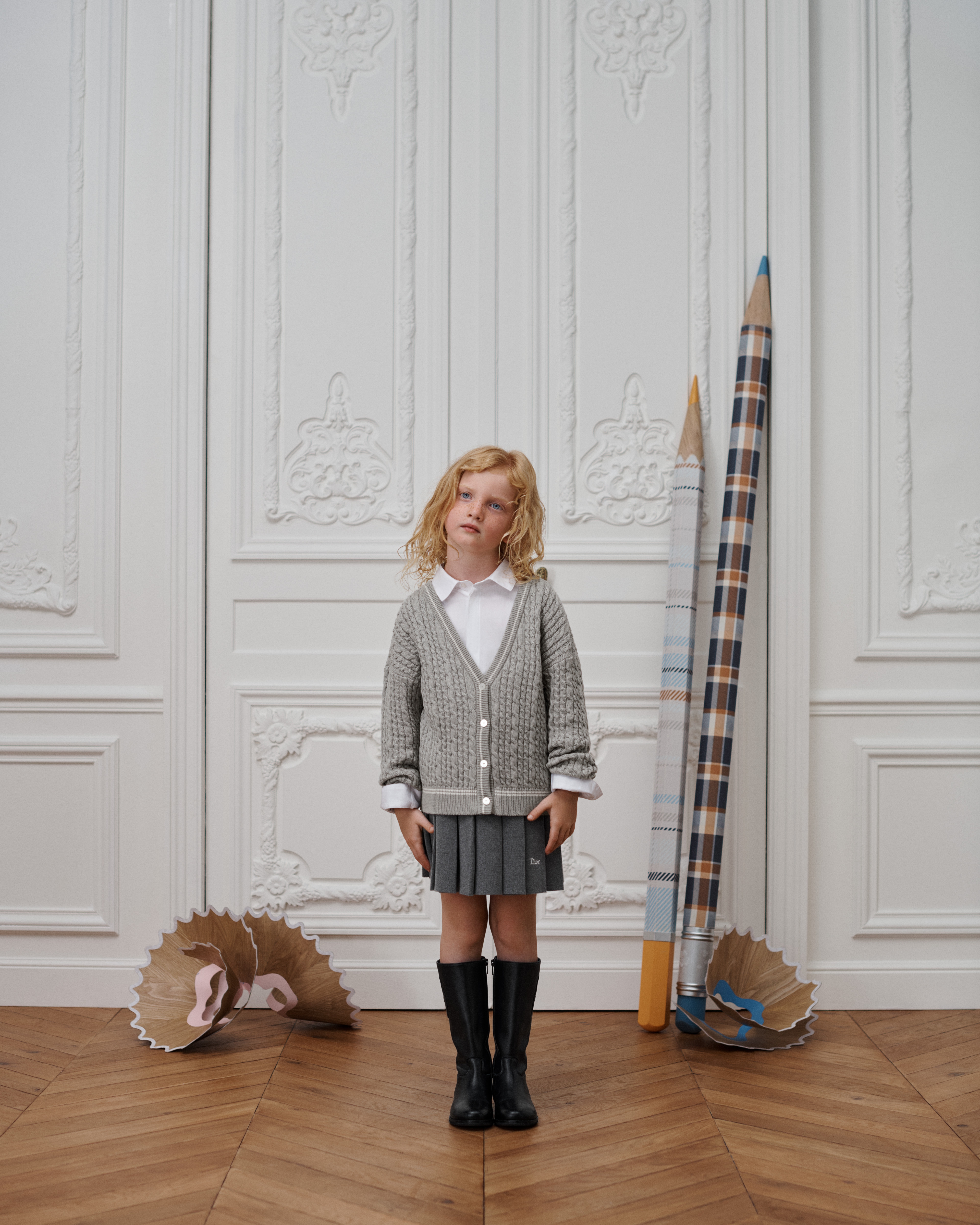 Kids' Cardigan Gray Cable-Knit Cotton and Cashmere E07