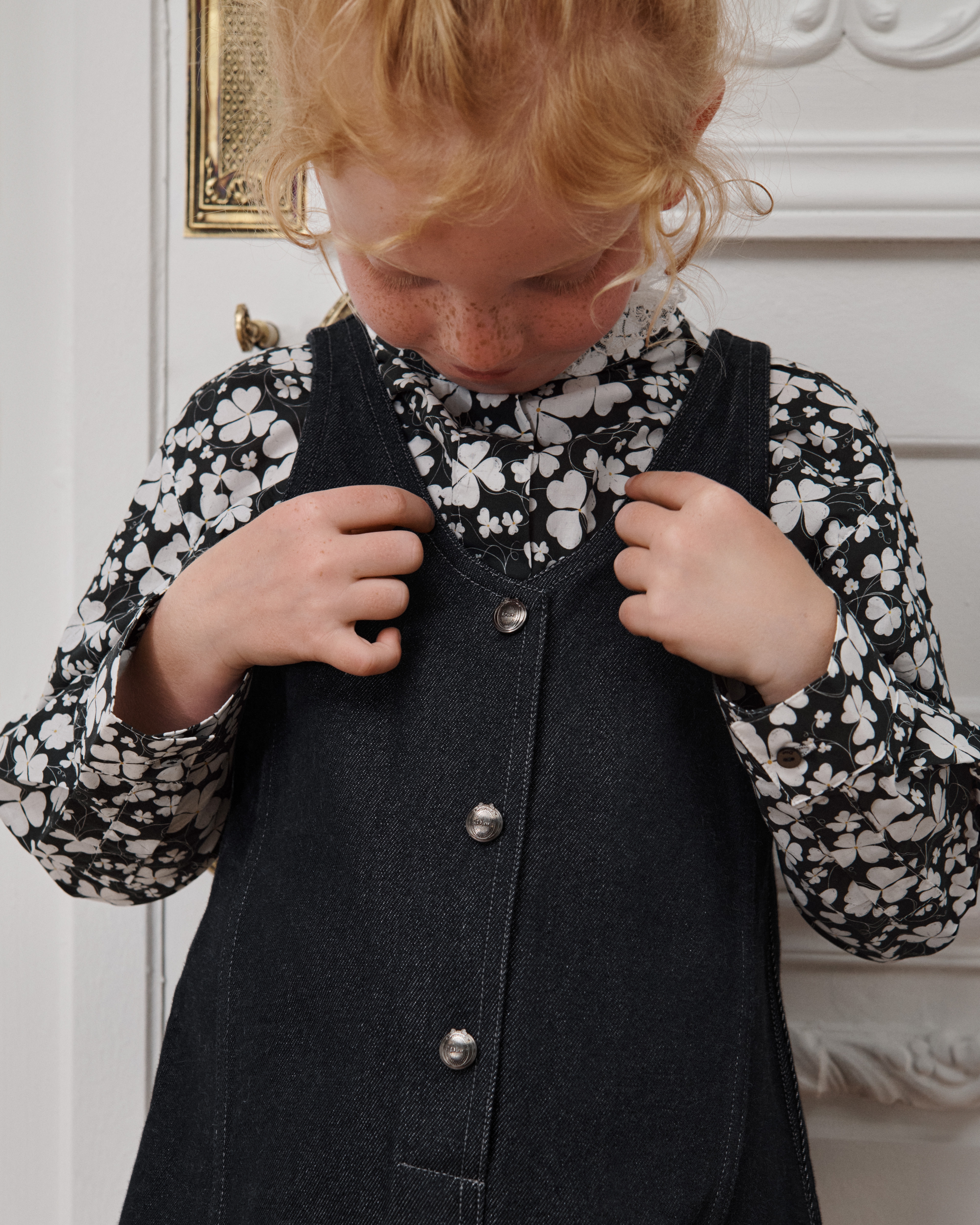 Kids' A-Line Dress Anthracite Gray Cotton Gabardine E02