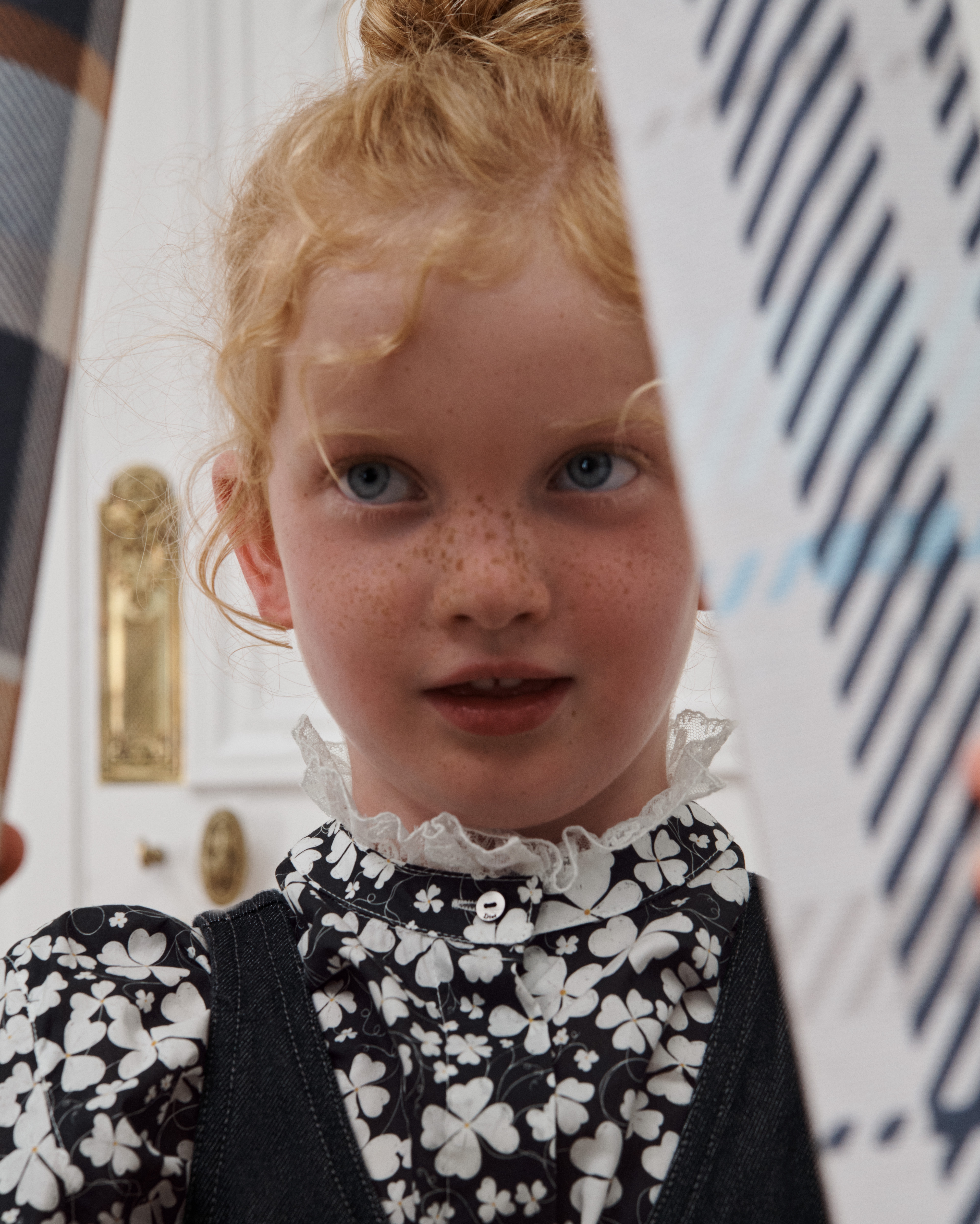 Shirt voor kinderen Katoenpoplin met zwart en wit klavermotief E04
