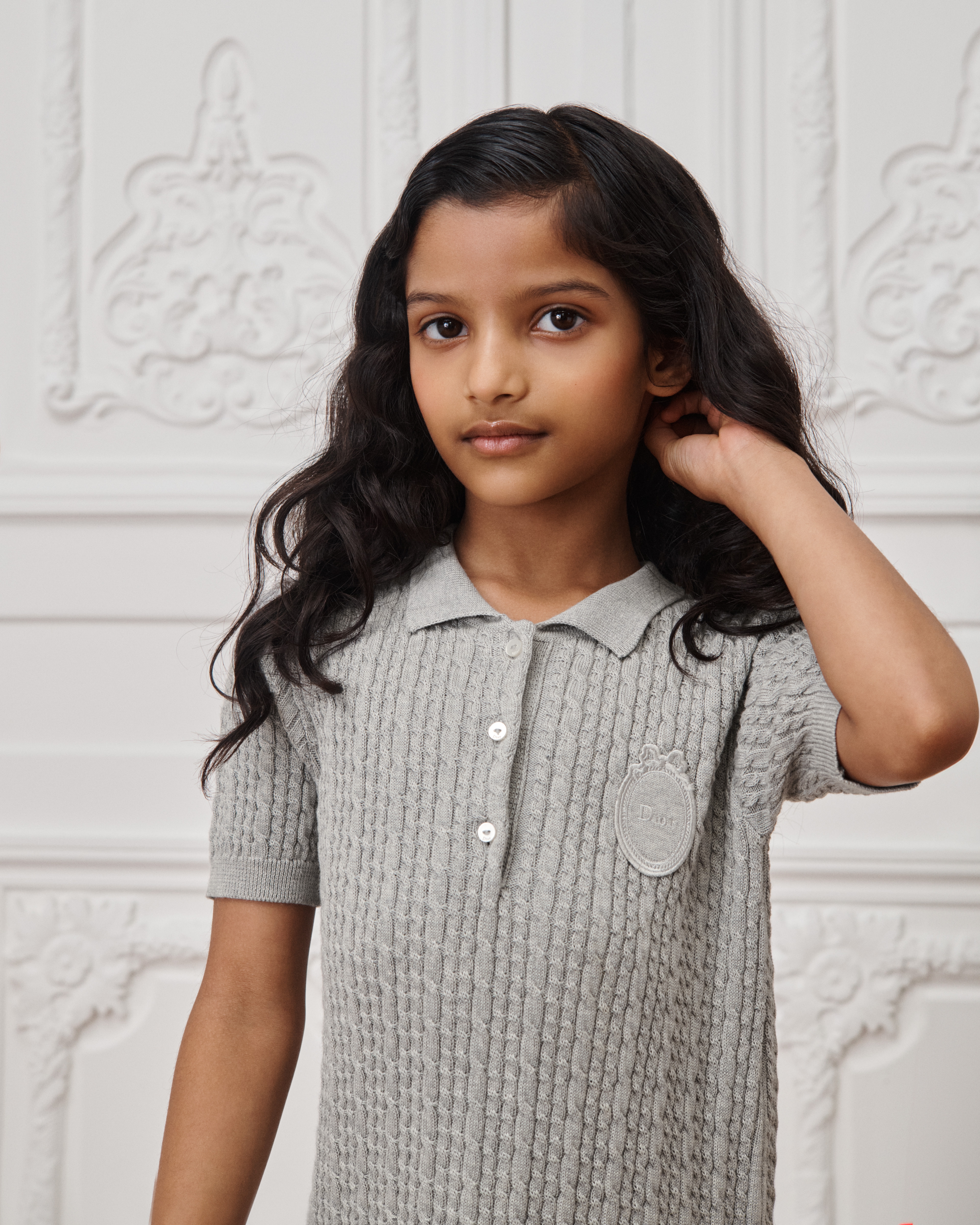 Kids' Polo Dress Gray Cable-Knit Cotton and Cashmere E08