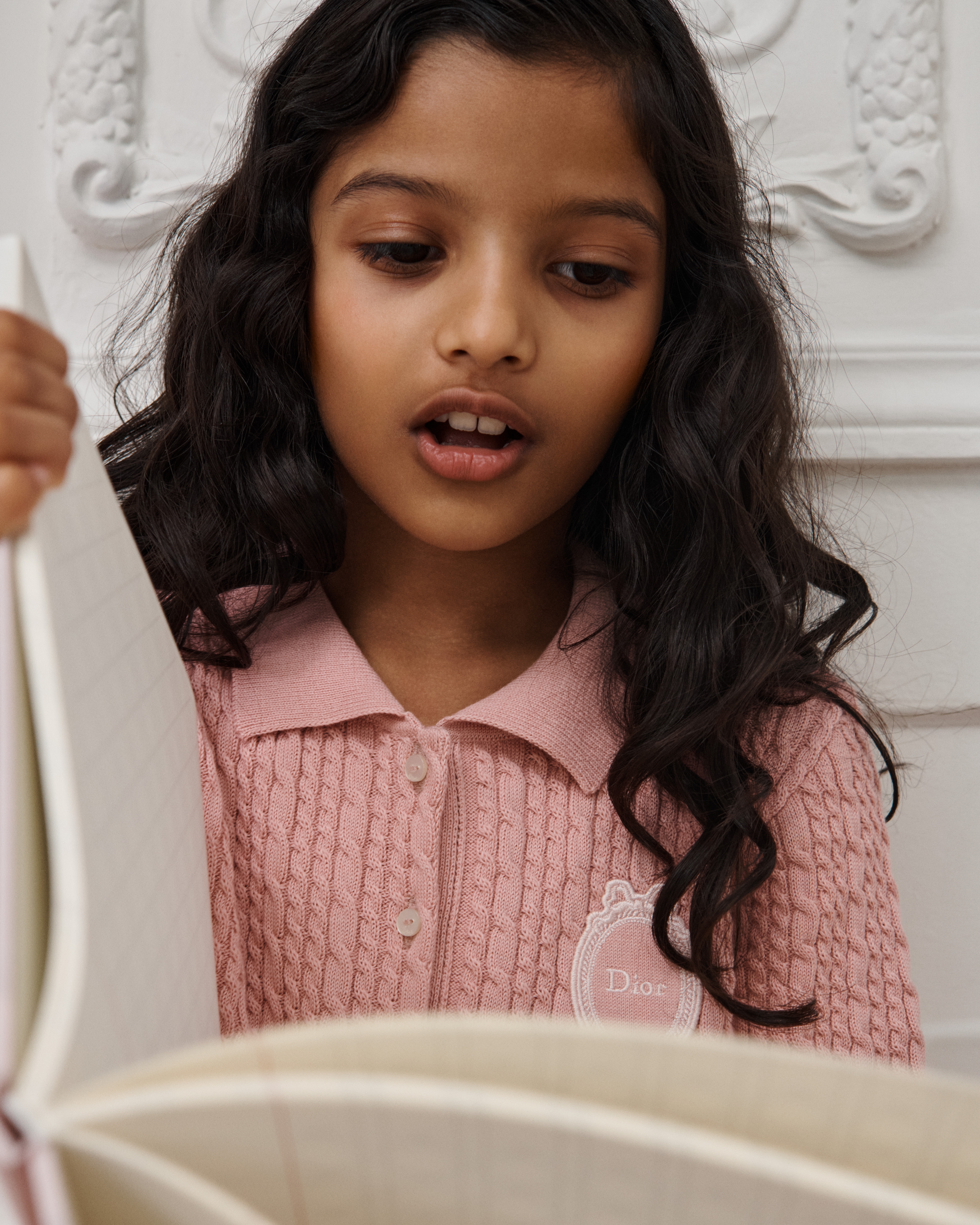 Polo per bambini Maglia di cotone e cachemire a trecce rosa E03