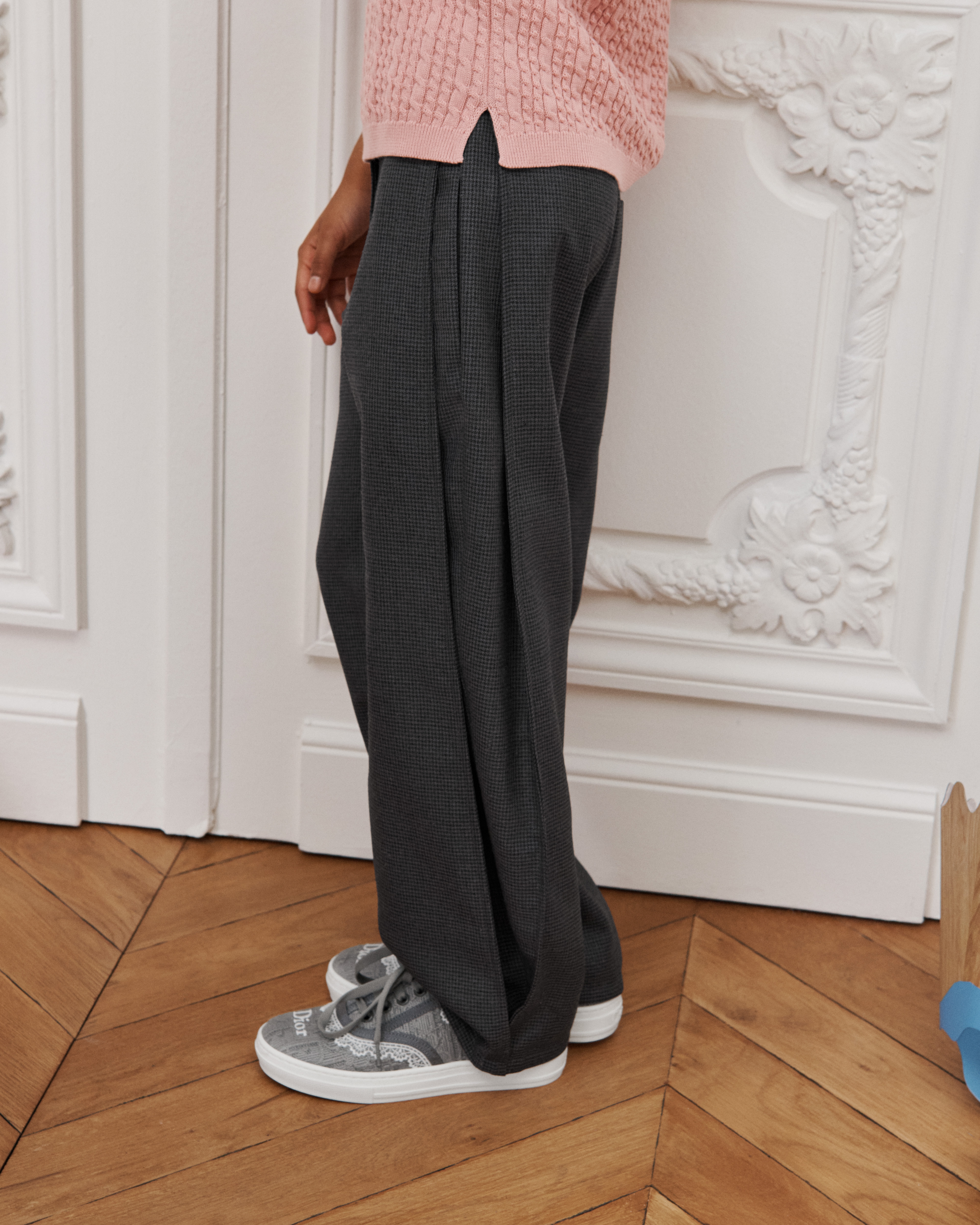Kids' Wide-Leg Pants Anthracite Gray Nano Houndstooth Wool E15