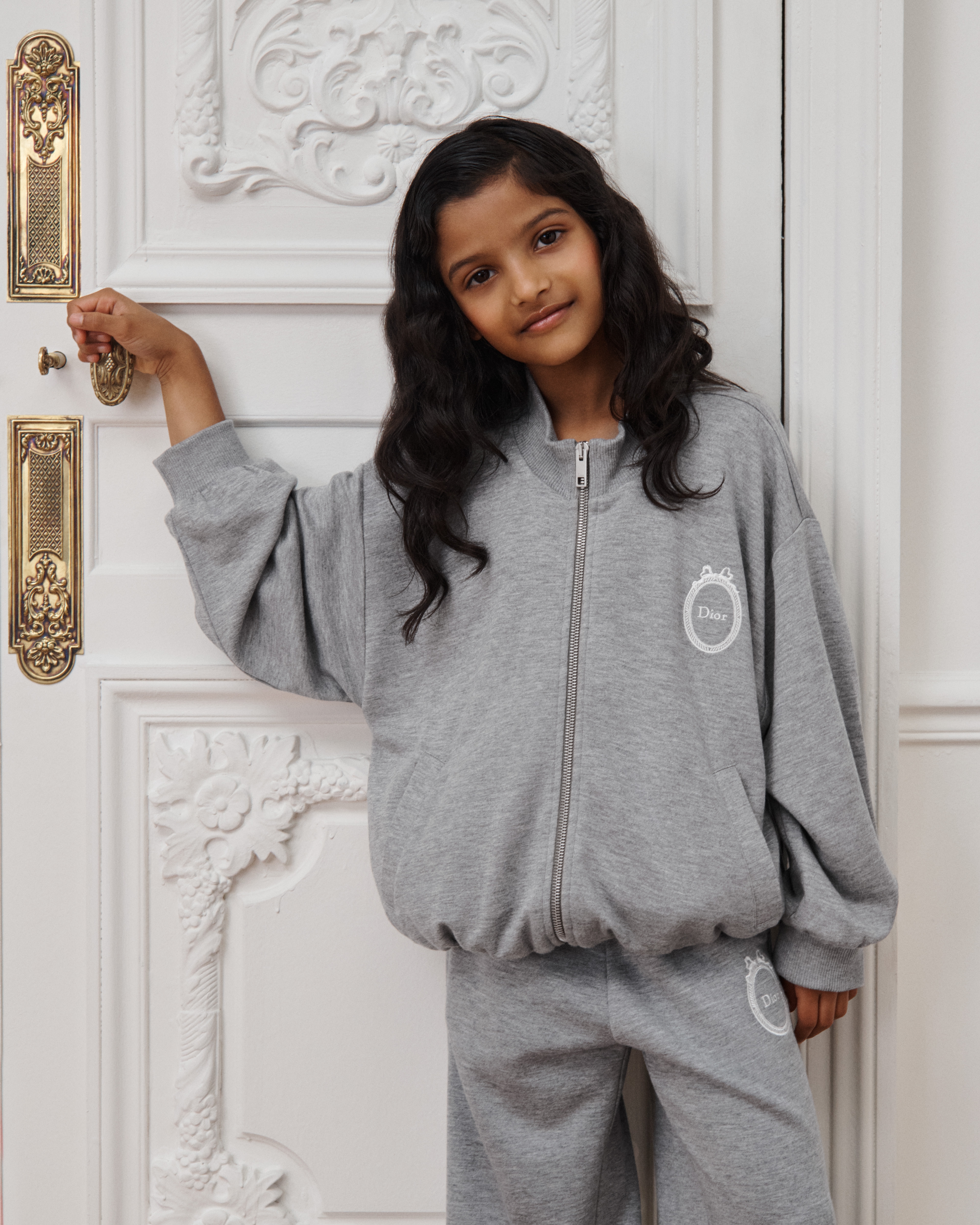Felpa con cerniera per bambine Modal felpato grigio E02