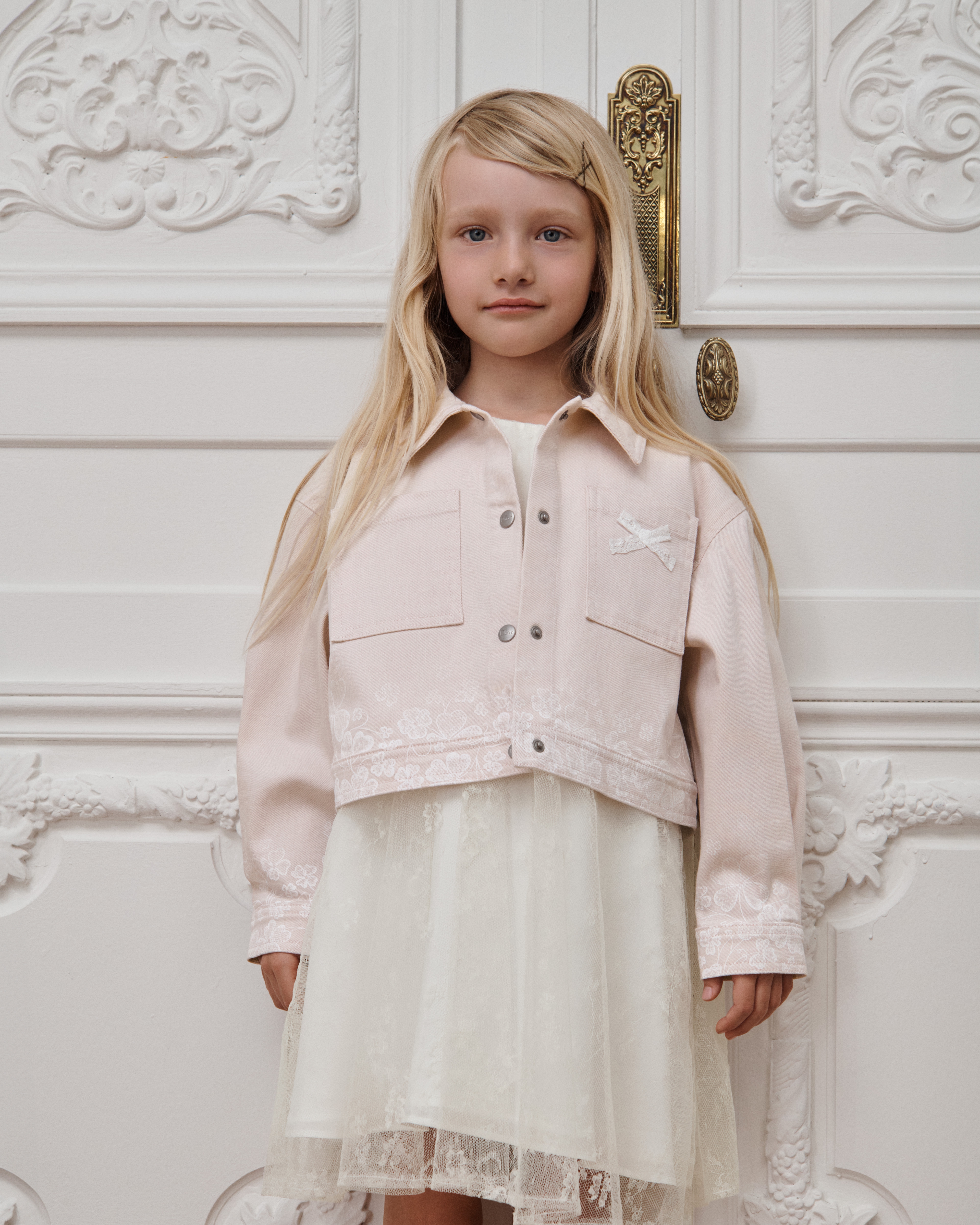Kids' Cropped Jacket Pale Pink Cotton Gabardine E02